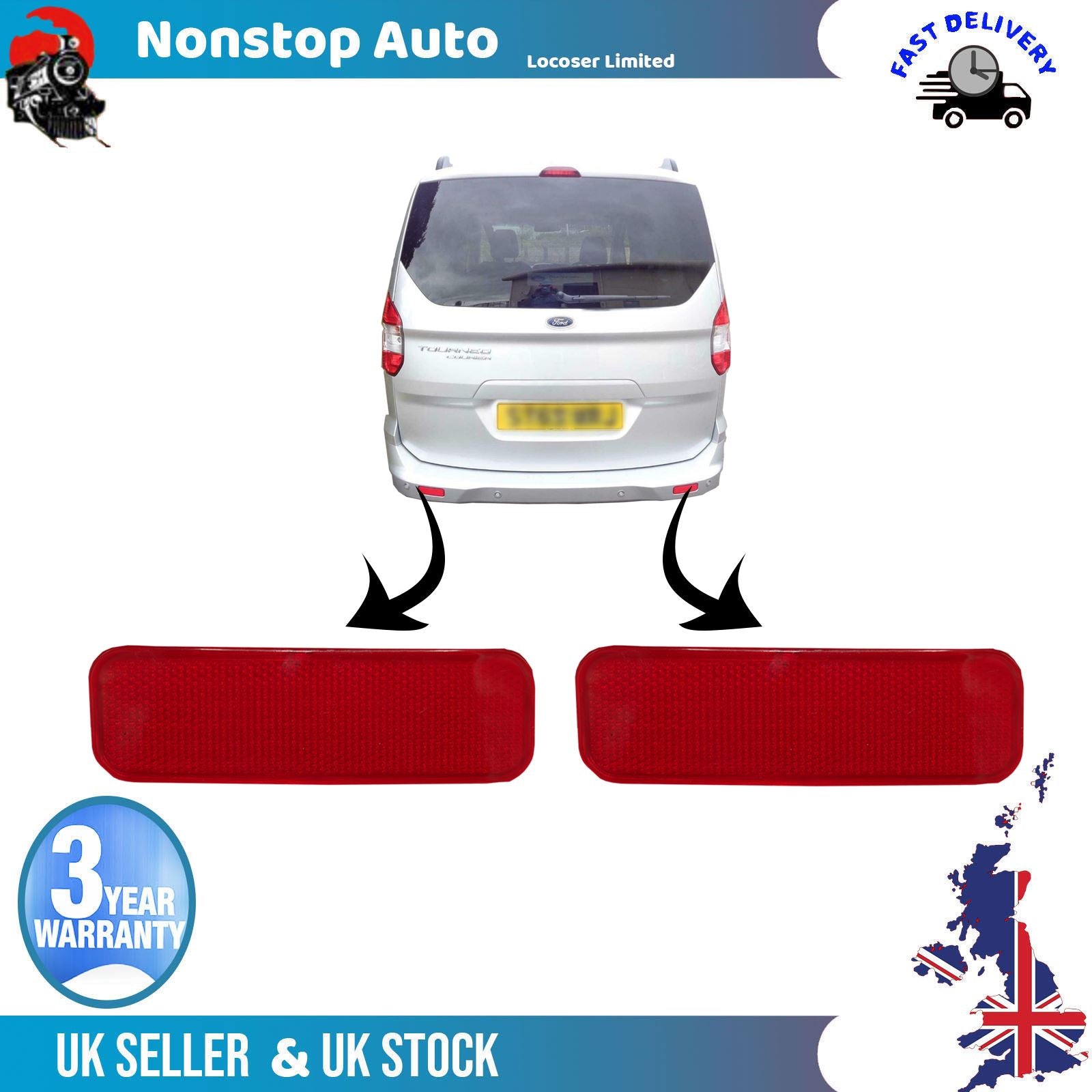 2X REAR SIDE BUMPER REFLECTOR FITS FORD Transit Courier ET76515COAA ET76515B0AA