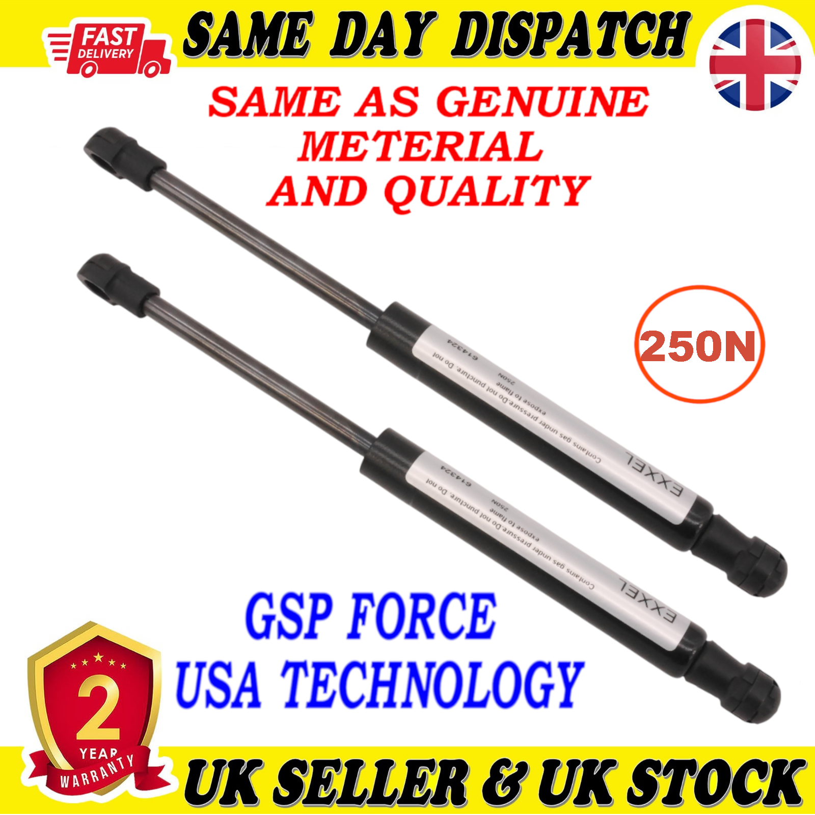 2X TAILGATE BOOT GAS STRUTS 250 Newton FOR RENAULT ZOE 654707388R