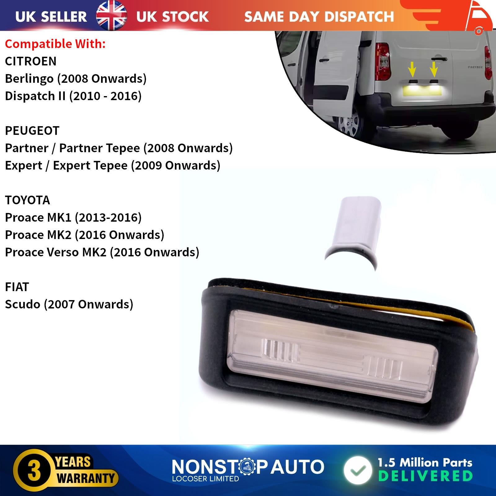 Rear Licence Plate Lamp For PEUGEOT Partner Expert CITROEN Berlingo II 6340.G7