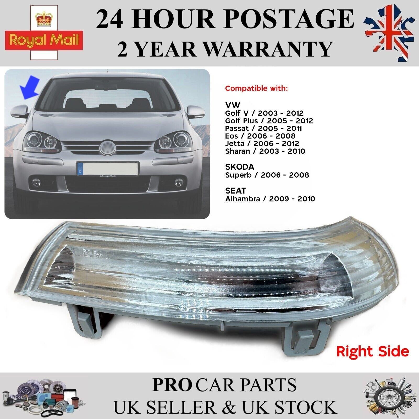 Right Wing Mirror Indicator Turn Signal For VW Golf MK5 Passat Jetta 1K0949102