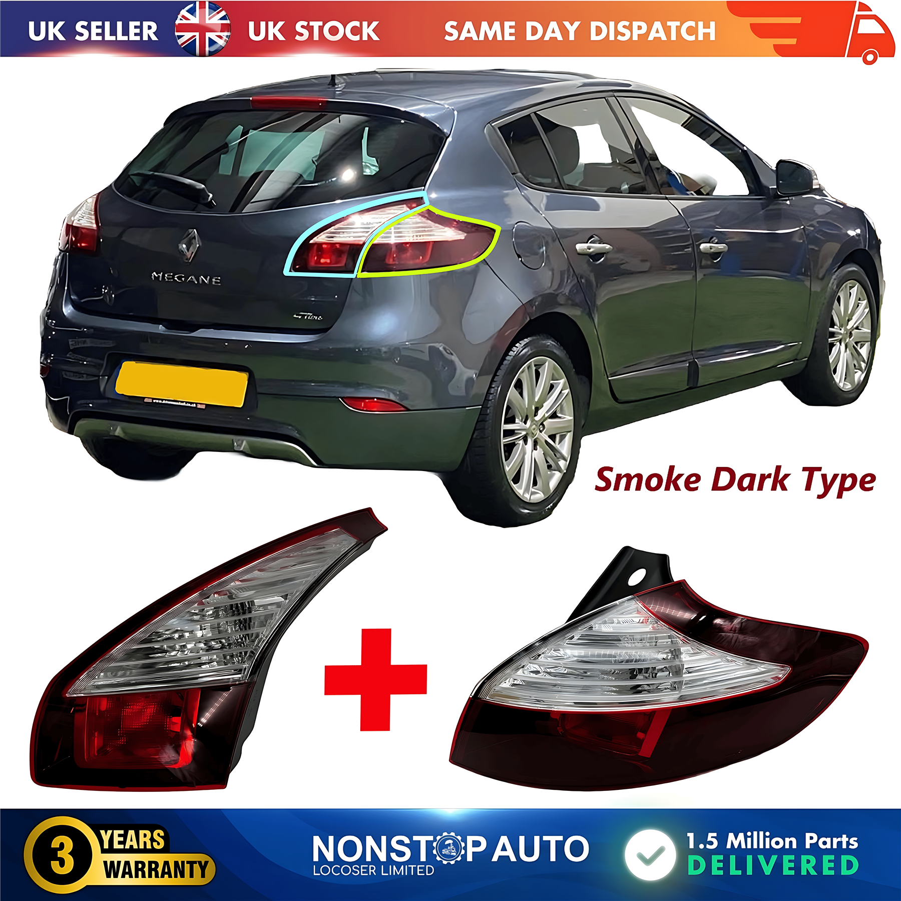 2X Rear Light Lamp Right Set For RENAULT Megane III 2013-2016 265500147R 265501650R