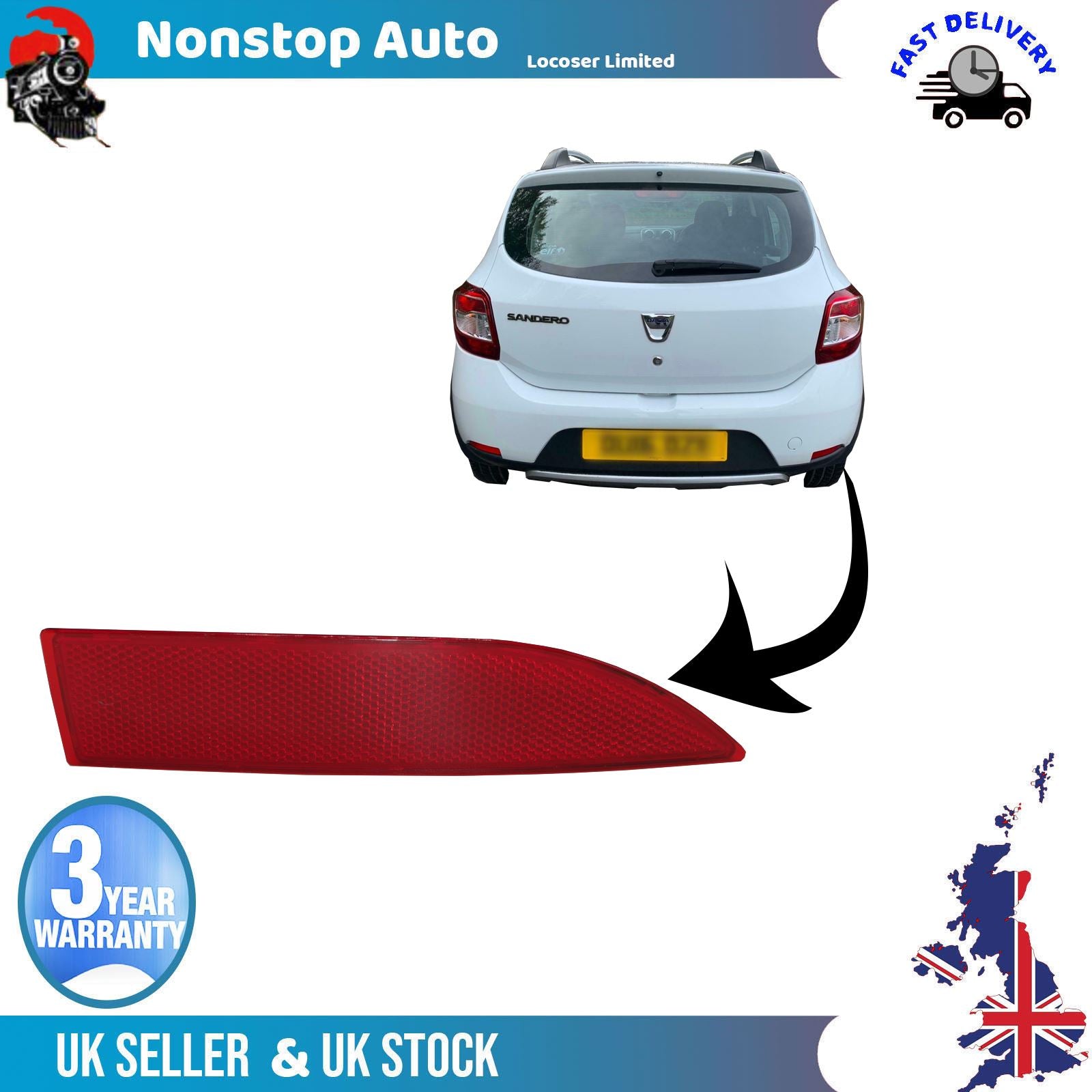 REAR RIGHT SIDE BUMPER REFLECTOR FITS DACIA SANDERO 265600427R