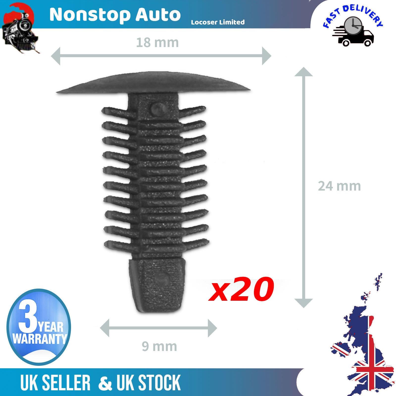 20X Fits Volvo Ford Audi Interior Moulding Panel Trim Clips 24 X 18 X 9 mm