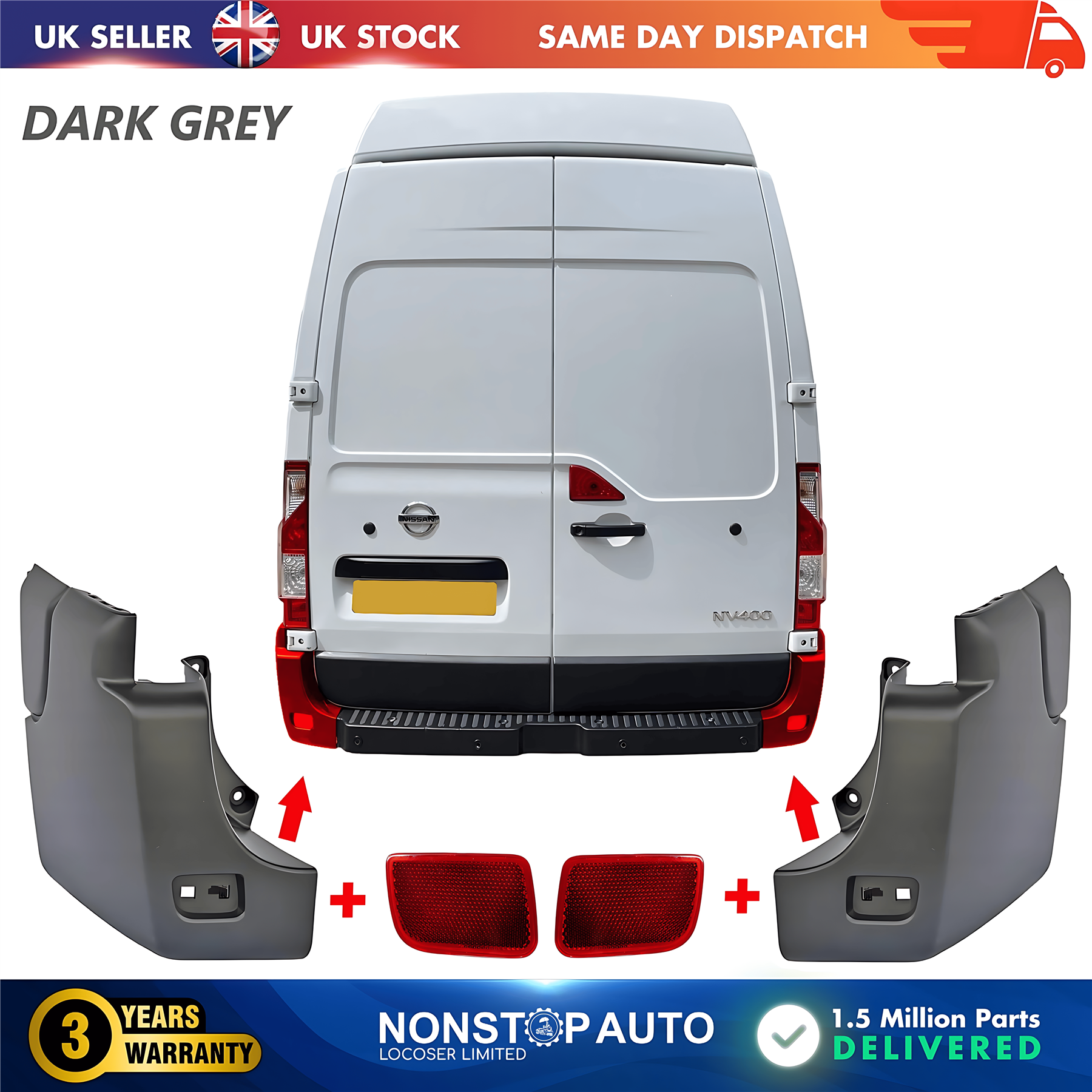2X Rear Bumper Corner End and Reflector R+L For NISSAN NV400 2010 on 851210001R 851200001R