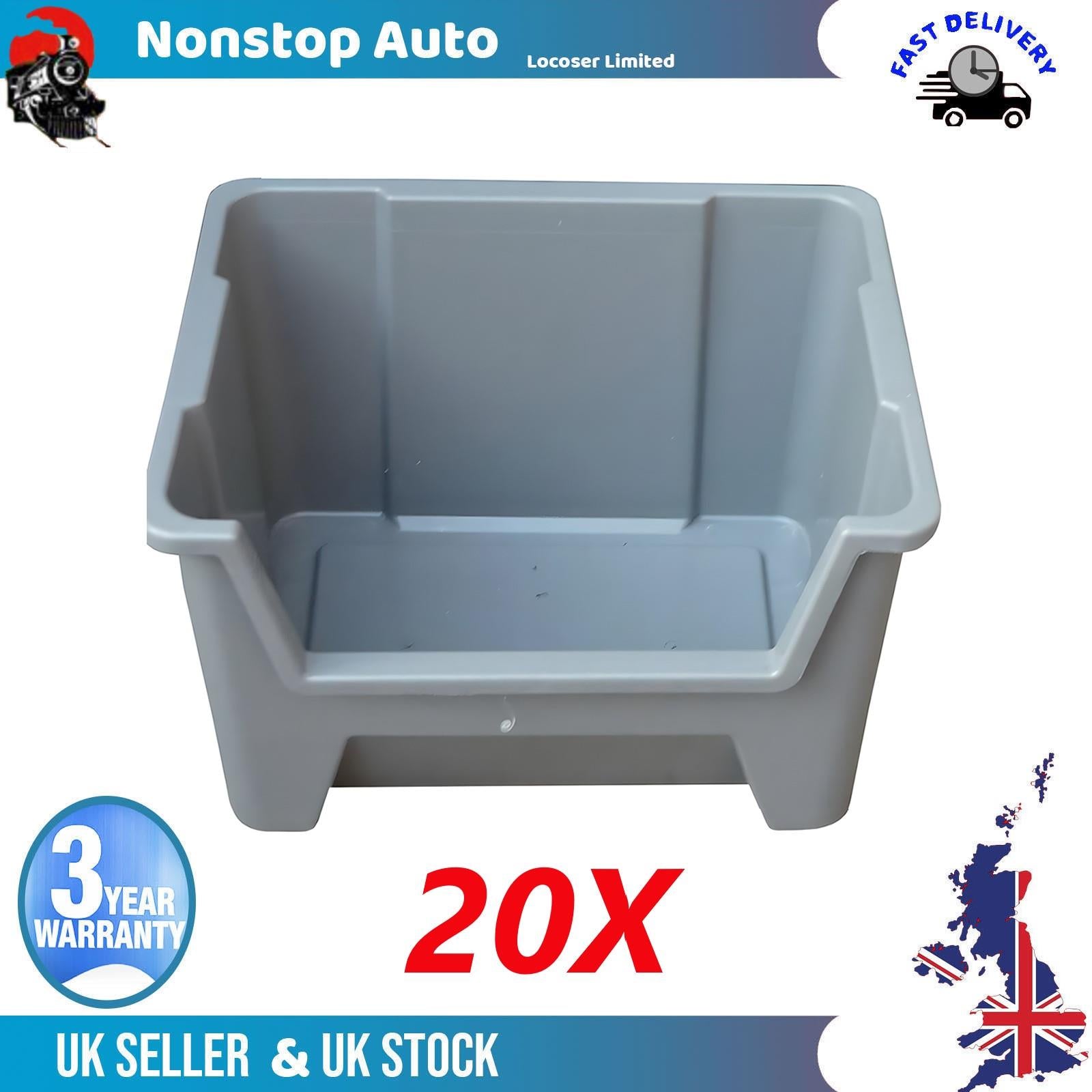 20X Pallet Racking Plastic Storage Bins Boxes With Scooped Front