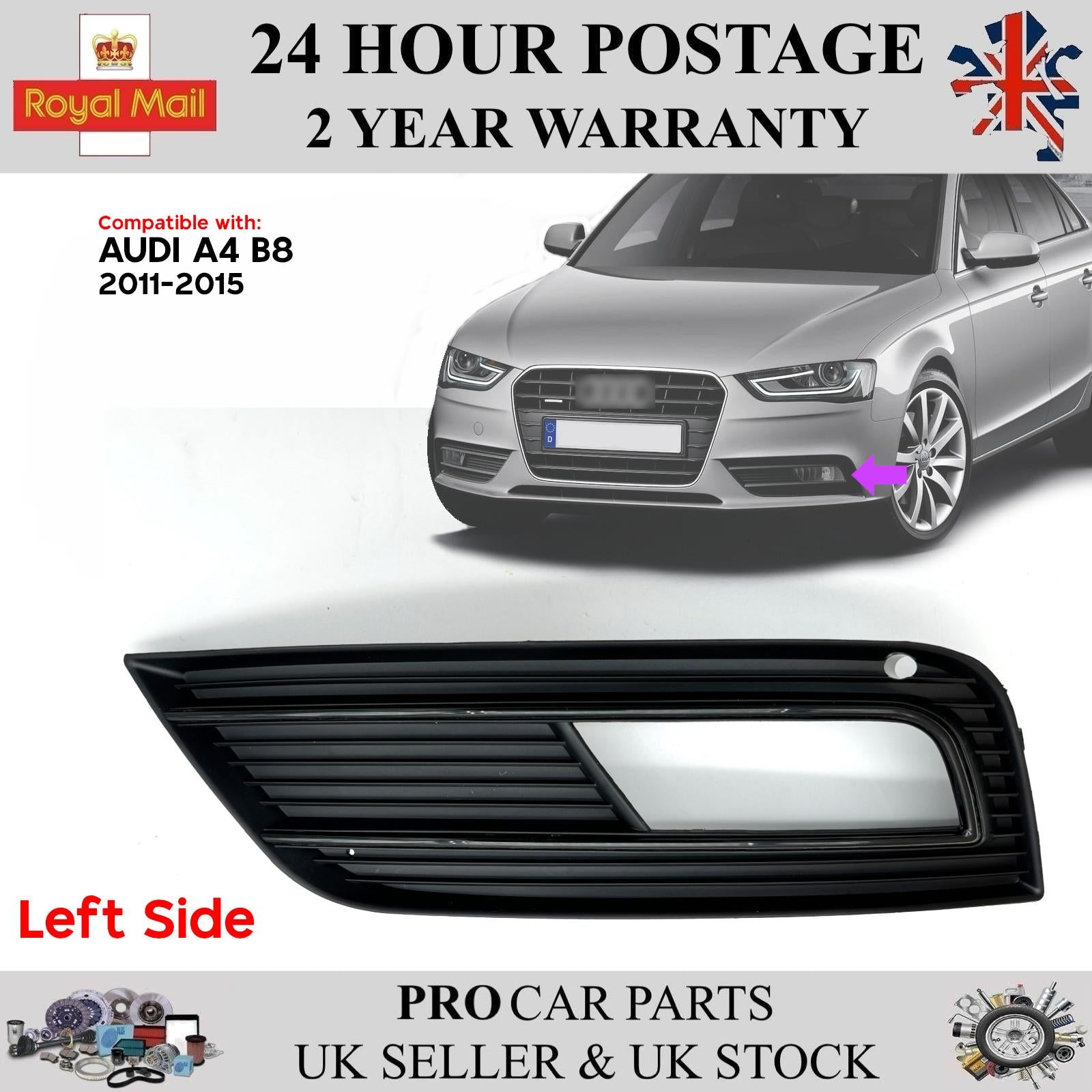 Front Bumper Fog Grille Left Side Fits AUDI A4 B8 2011-2015 8K0807681K
