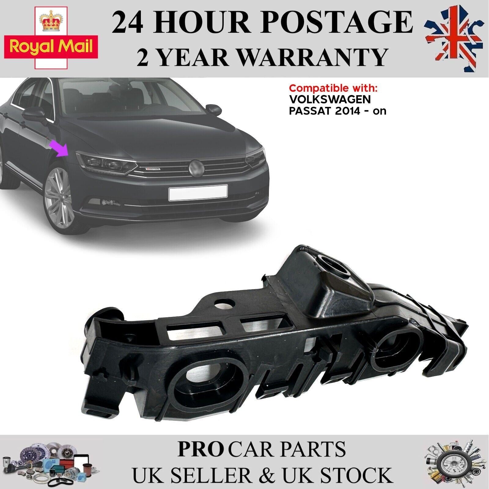 FRONT BUMPER HOLDER MOUNTING BRACKET RIGHT FOR VW PASSAT 2014 - on 3G0807050