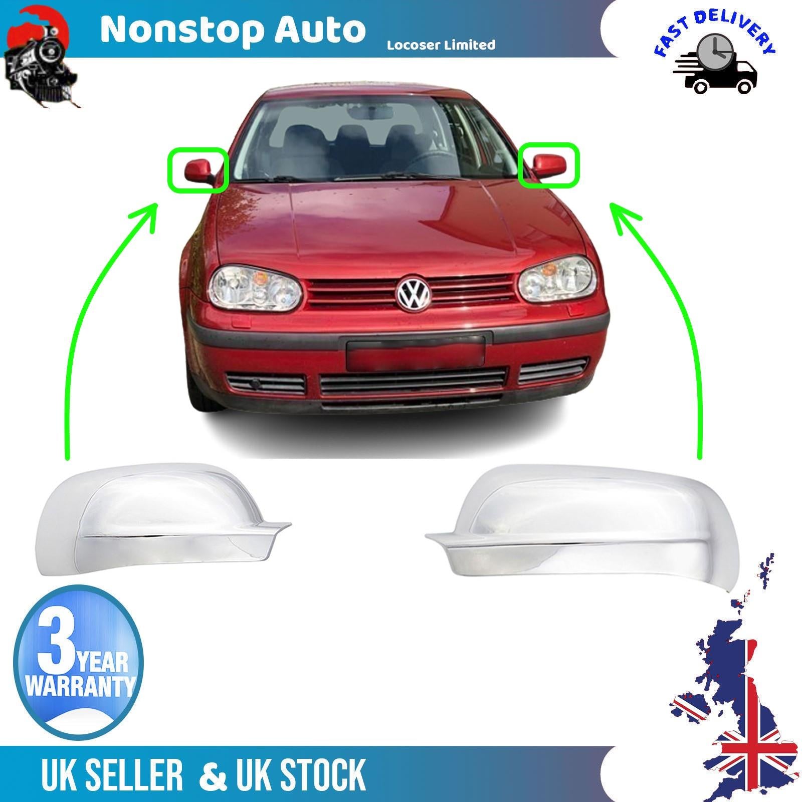 Wing Mirror Covers Caps Chrome Left And Right Side For VW Golf IV 1996-2003