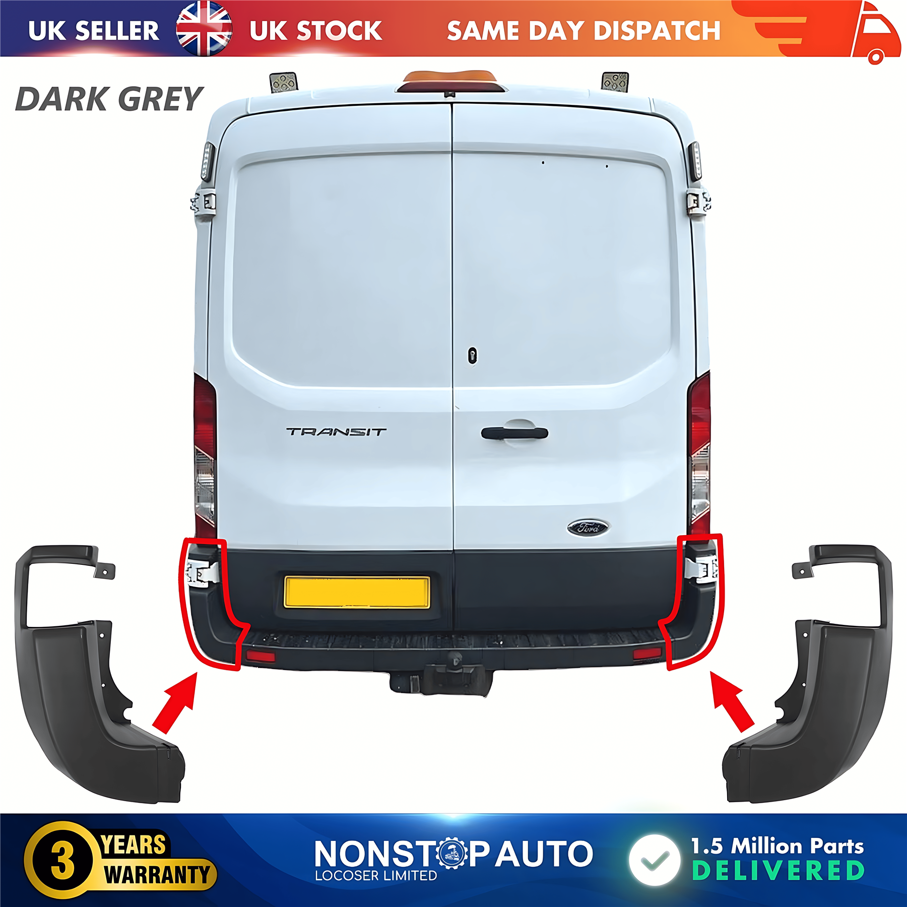 2X Rear Bumper Corner End Left and Right For FORD Transit MK8 V363 2013 on BK3117927 BK3117926
