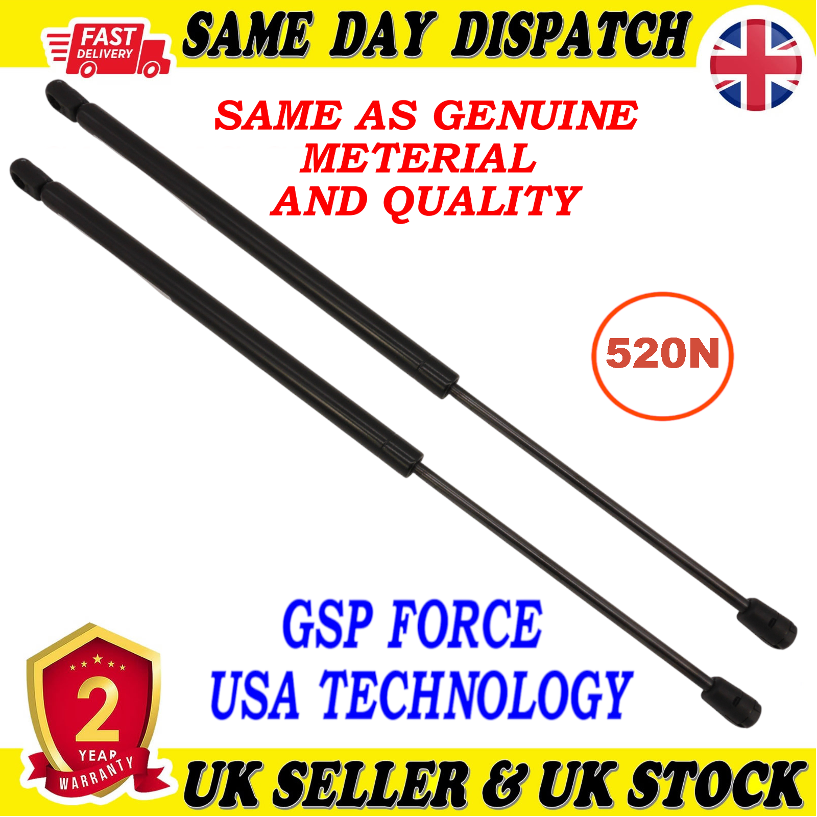 2X TAILGATE BOOT GAS STRUTS 520 Newton FOR VAUXHALL MERIVA A 93555936