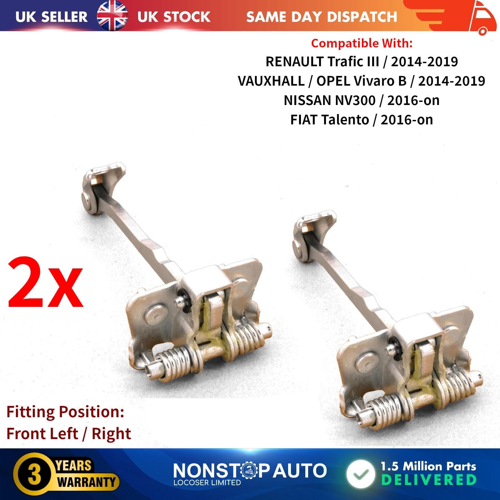 2x Door Hinge Check Strap Stopper Limiter Front Left or Right For RENAULT Trafic III VAUXHALL Vivaro B NISSAN NV300 FIAT Talento  6000617401 93867645 4407217 804300242R