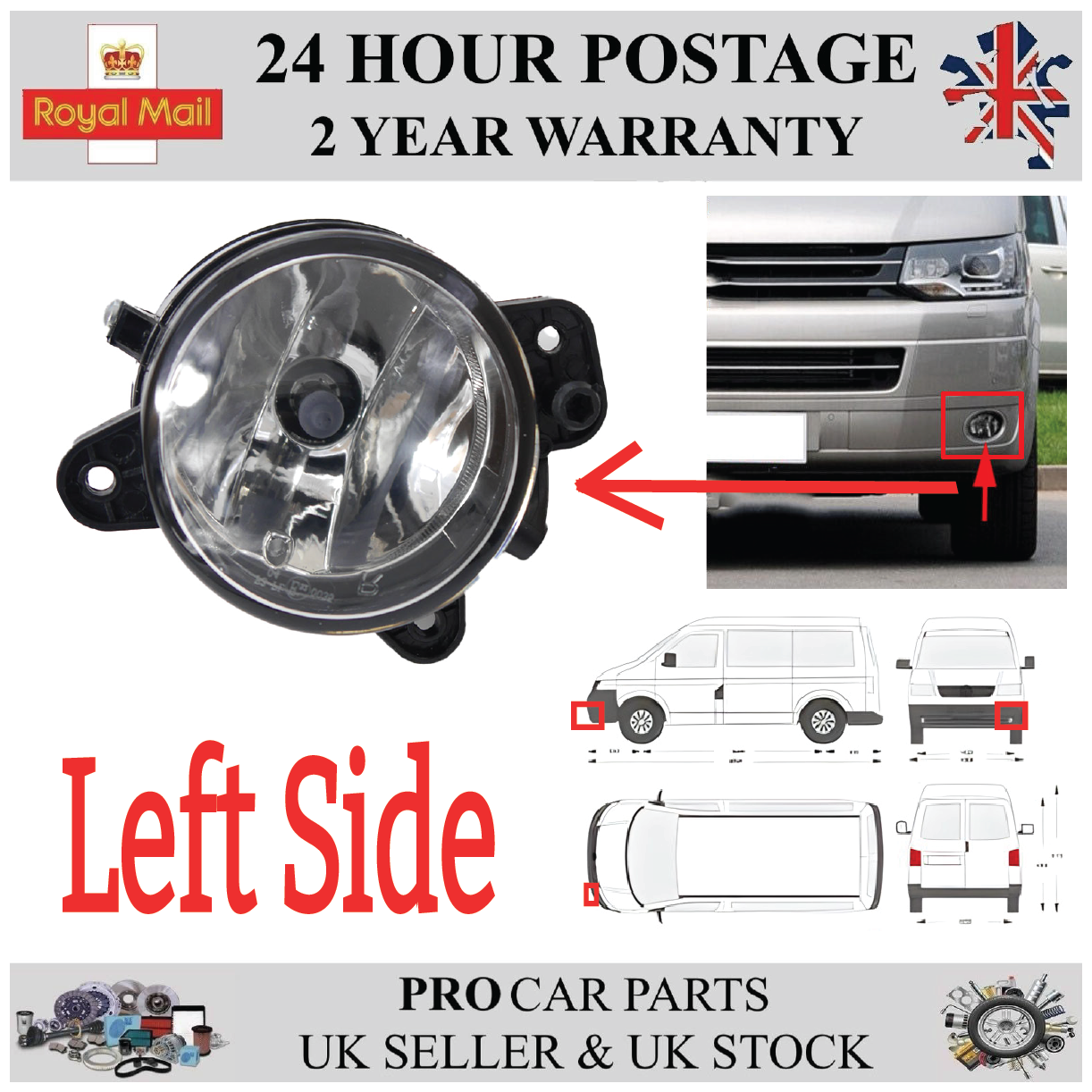 Front Bumper Fog Light Lamp Left Side For VW Transporter T5 Multivan T5  Crafter Polo   7E0941699