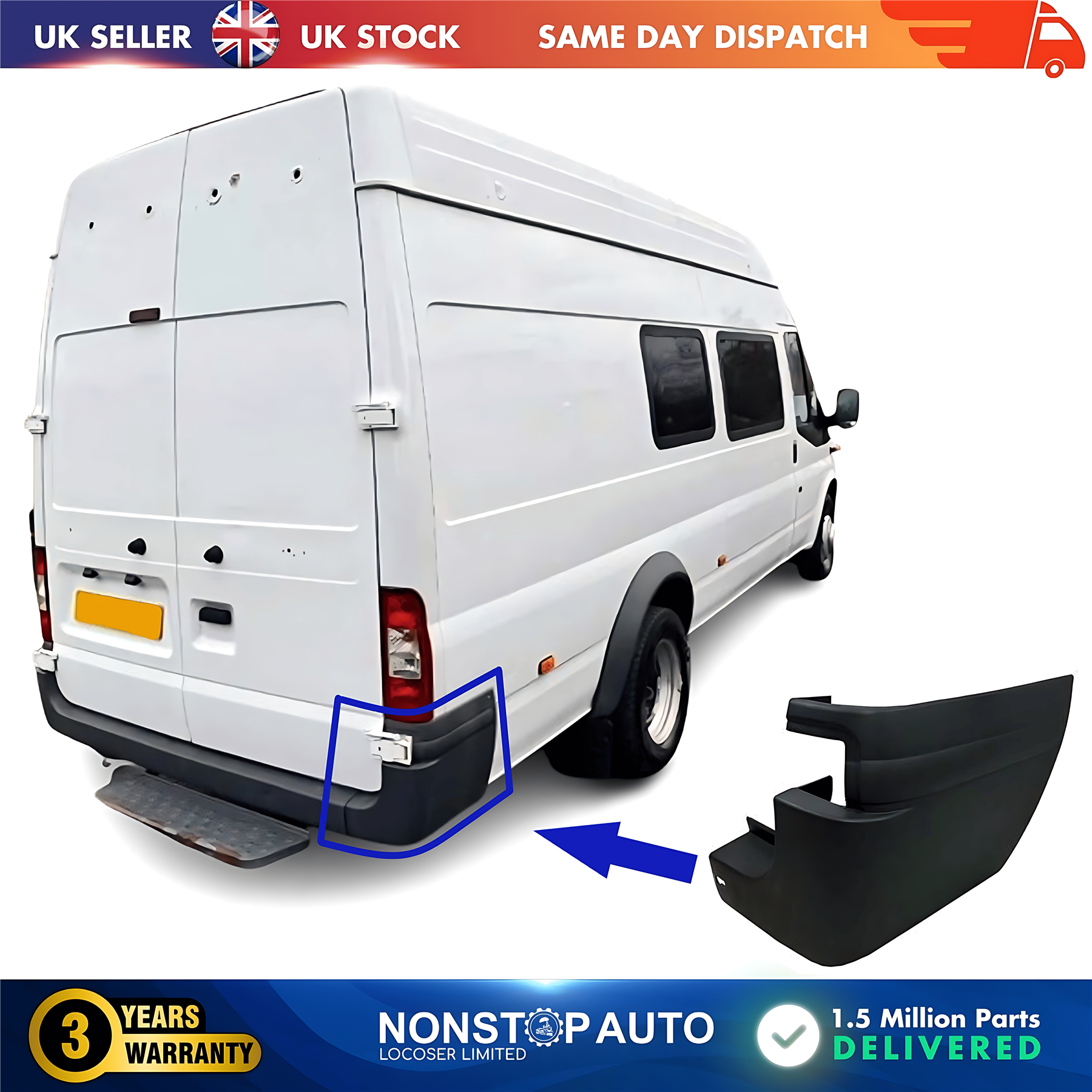 Rear Bumper End Cap Corner Right For FORD Transit Jumbo MK6 MK7 VYC1517926