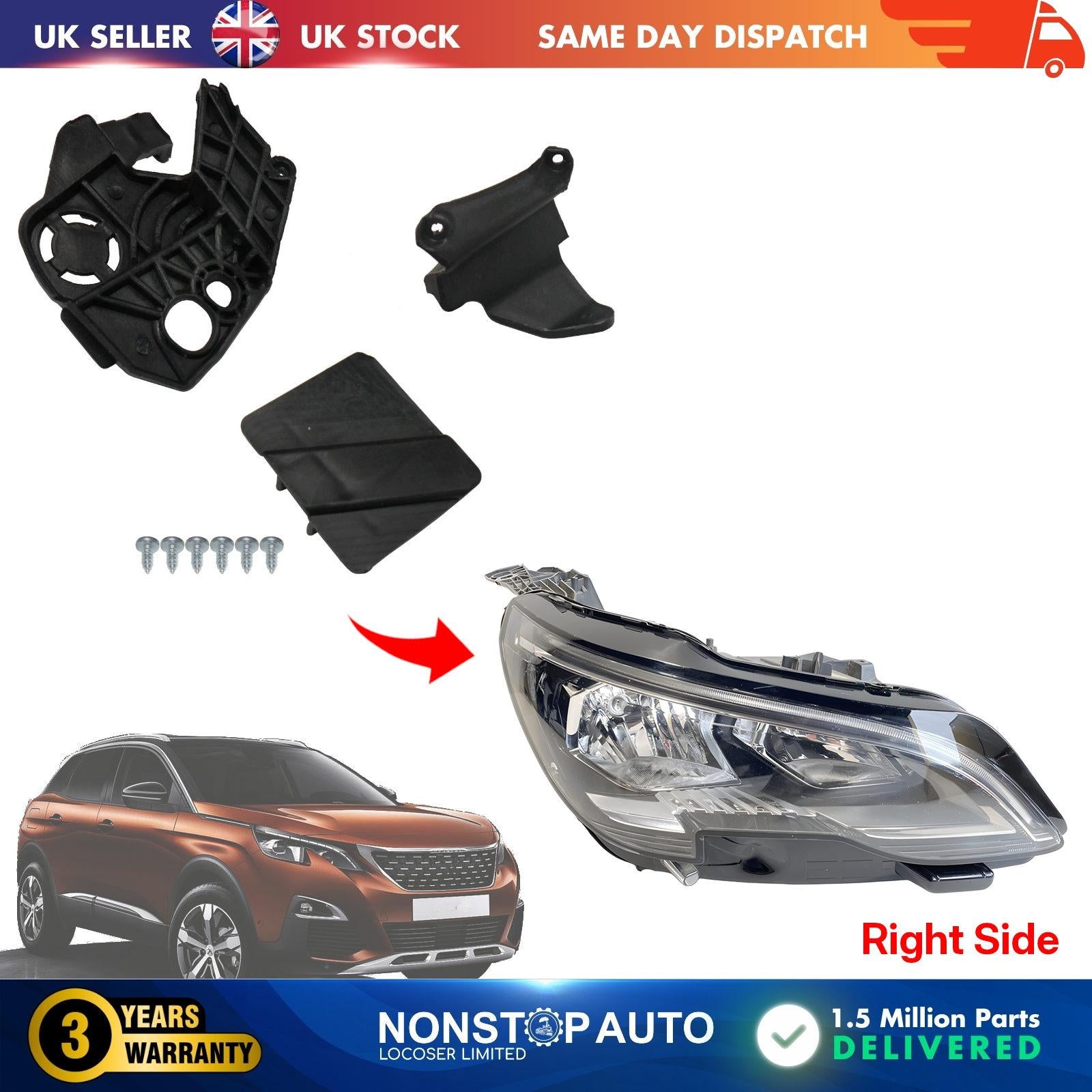 Headlight Repair Kit Bracket Mount Clips Right For PEUGEOT 3008 II 5008 II 9814257880