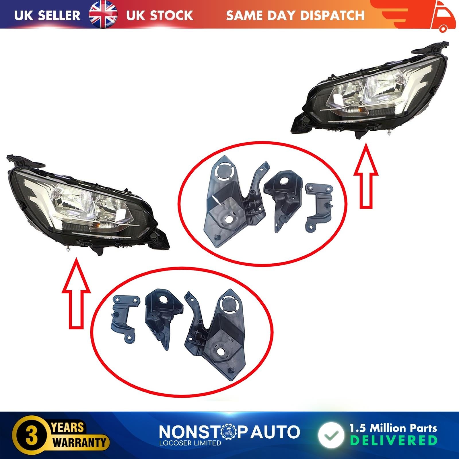 2X Headlight Repair Kit Bracket Mount Clips Left and Right For PEUGEOT 208 II 2008 II 1656169480 1656169580