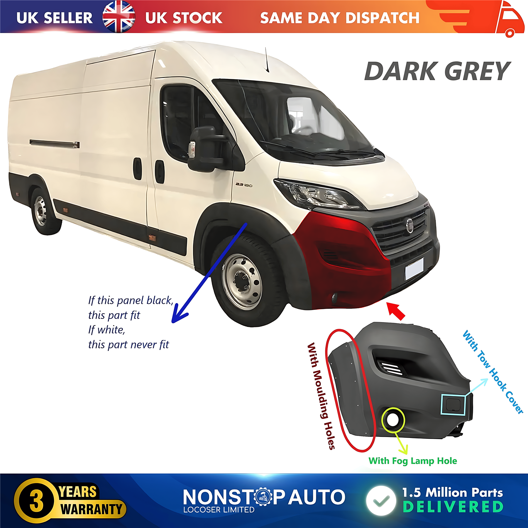 Front Bumper Corner Cap Right With Fog Hole For FIAT Ducato 2014 on 1612430080