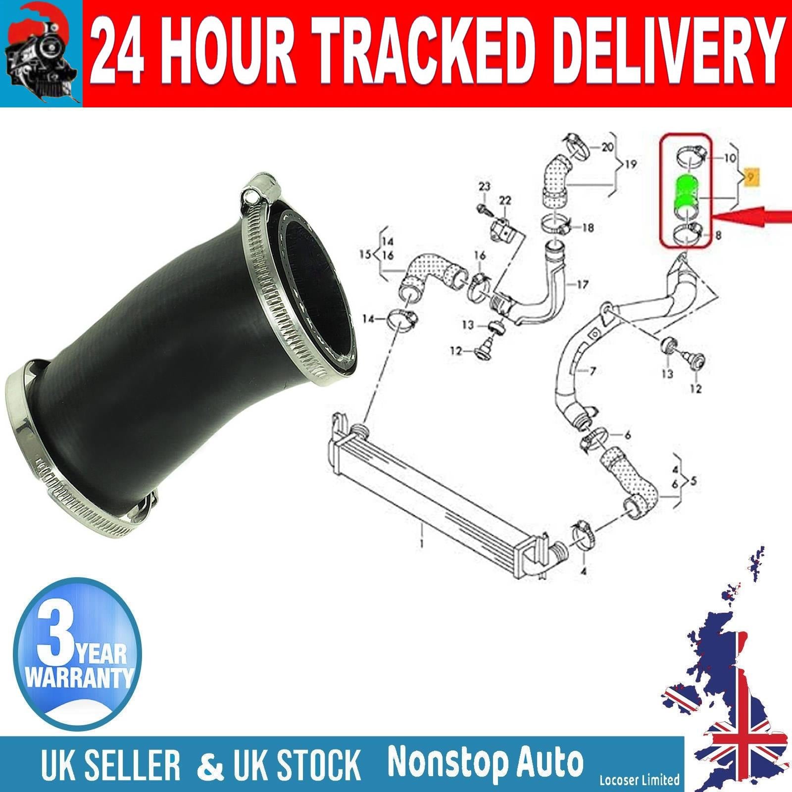 TURBO INTERCOOLER HOSE PIPE FOR  VW POLO 1.6 TDI.  SEAT IBIZA 1.6TDI.  SKODA FABIA ROOMSTER 1.6TDI. 6R0145828