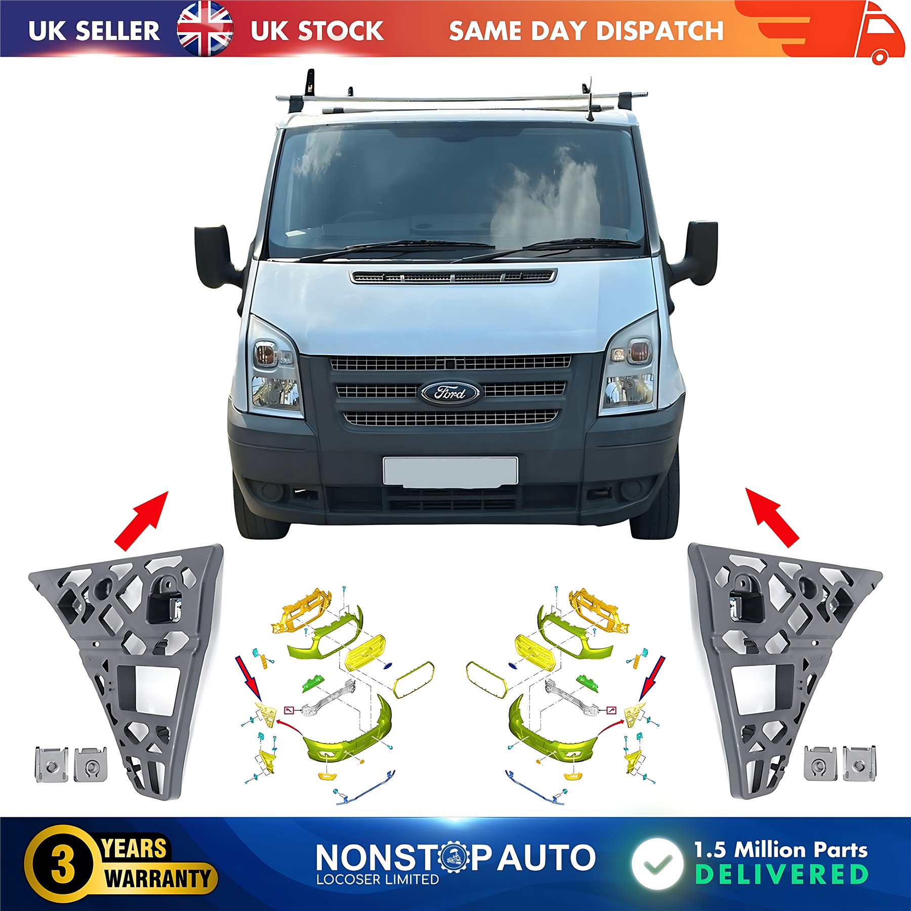 2X Front Bumper Bracket Left and  Right For FORD Transit MK7 2006-2014