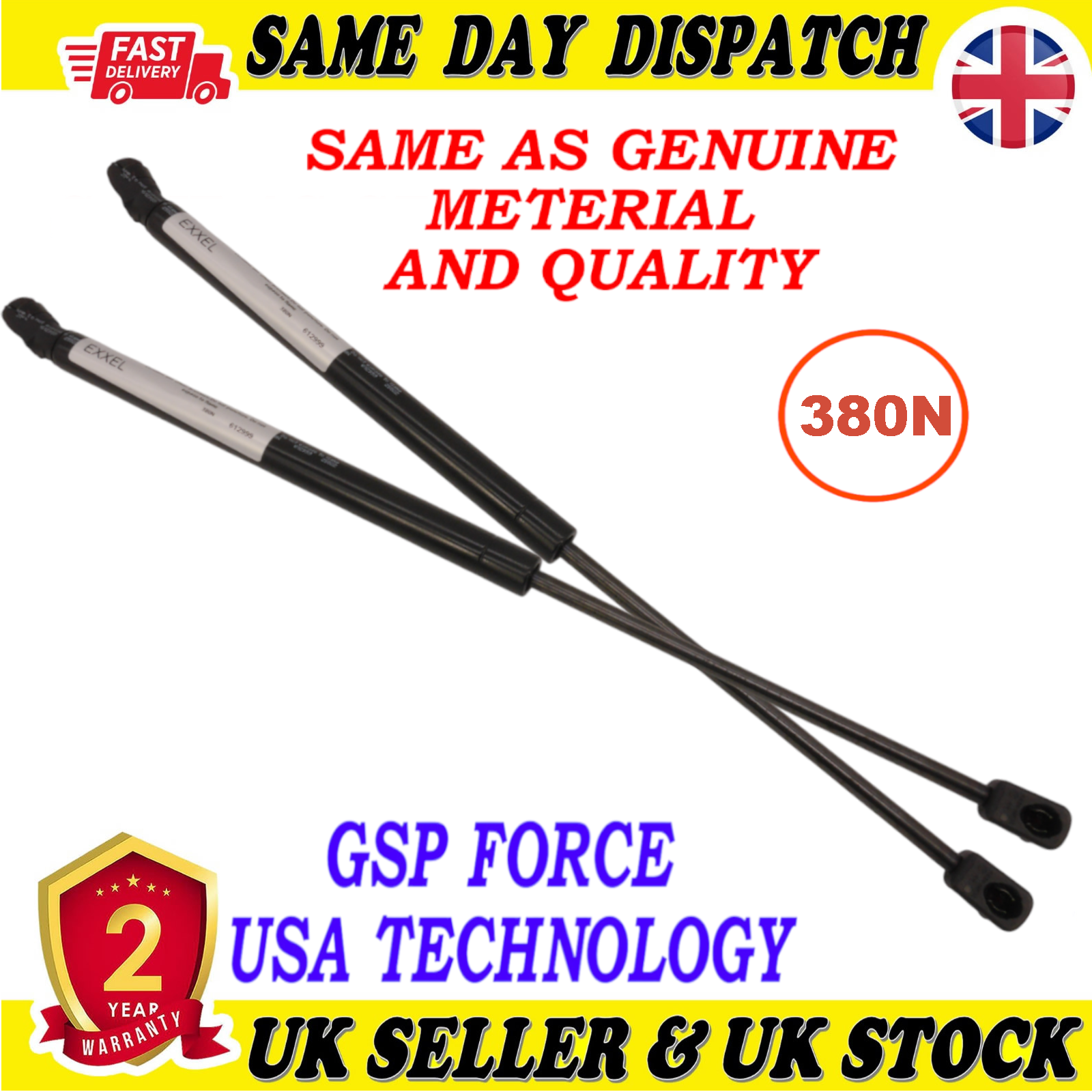 2X TAILGATE BOOT GAS STRUTS 380 Newton FOR HYUNDAI I20 81770C8000