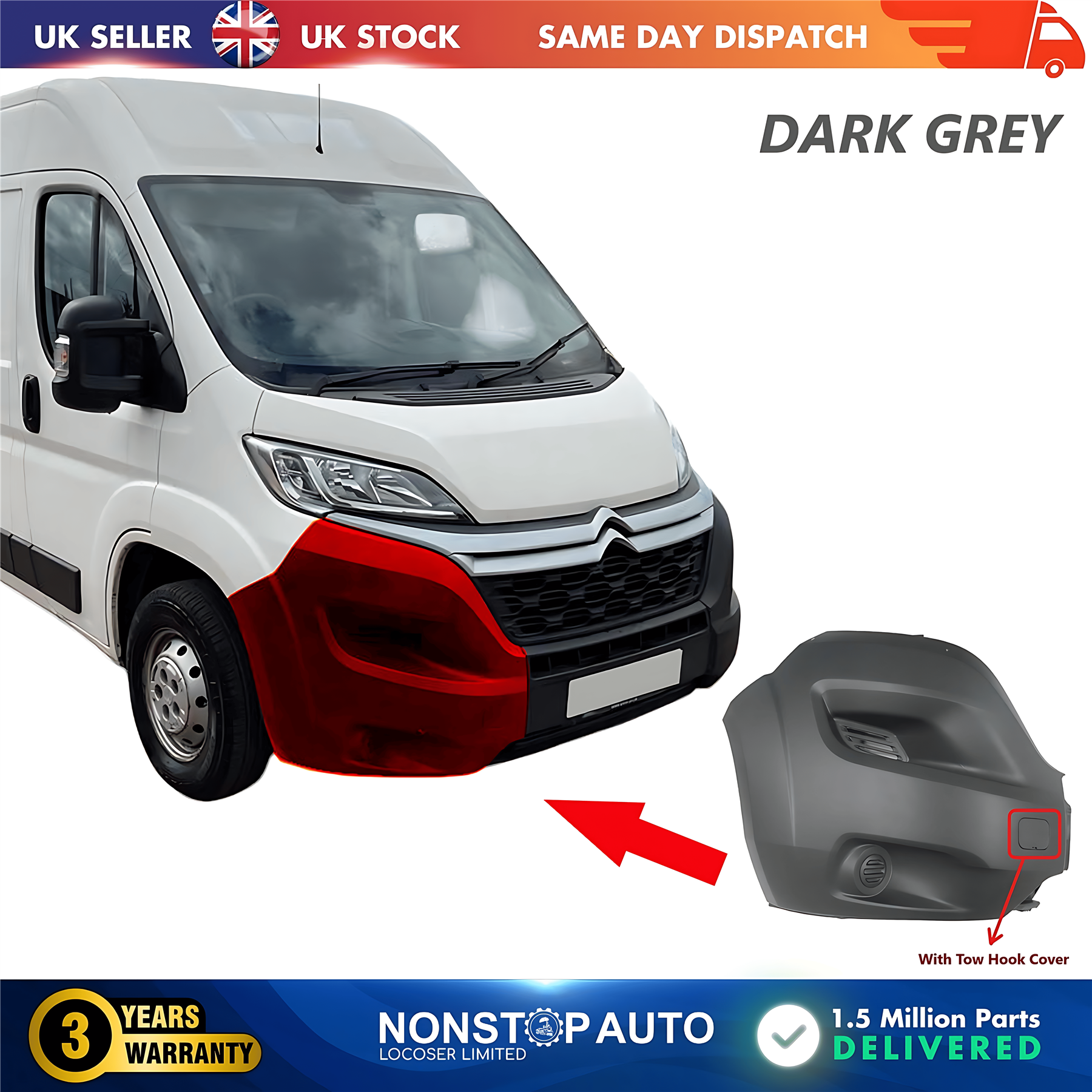 Front Bumper Corner Cap Right No Fog Hole For CITROEN Relay 2014 on 1612473180
