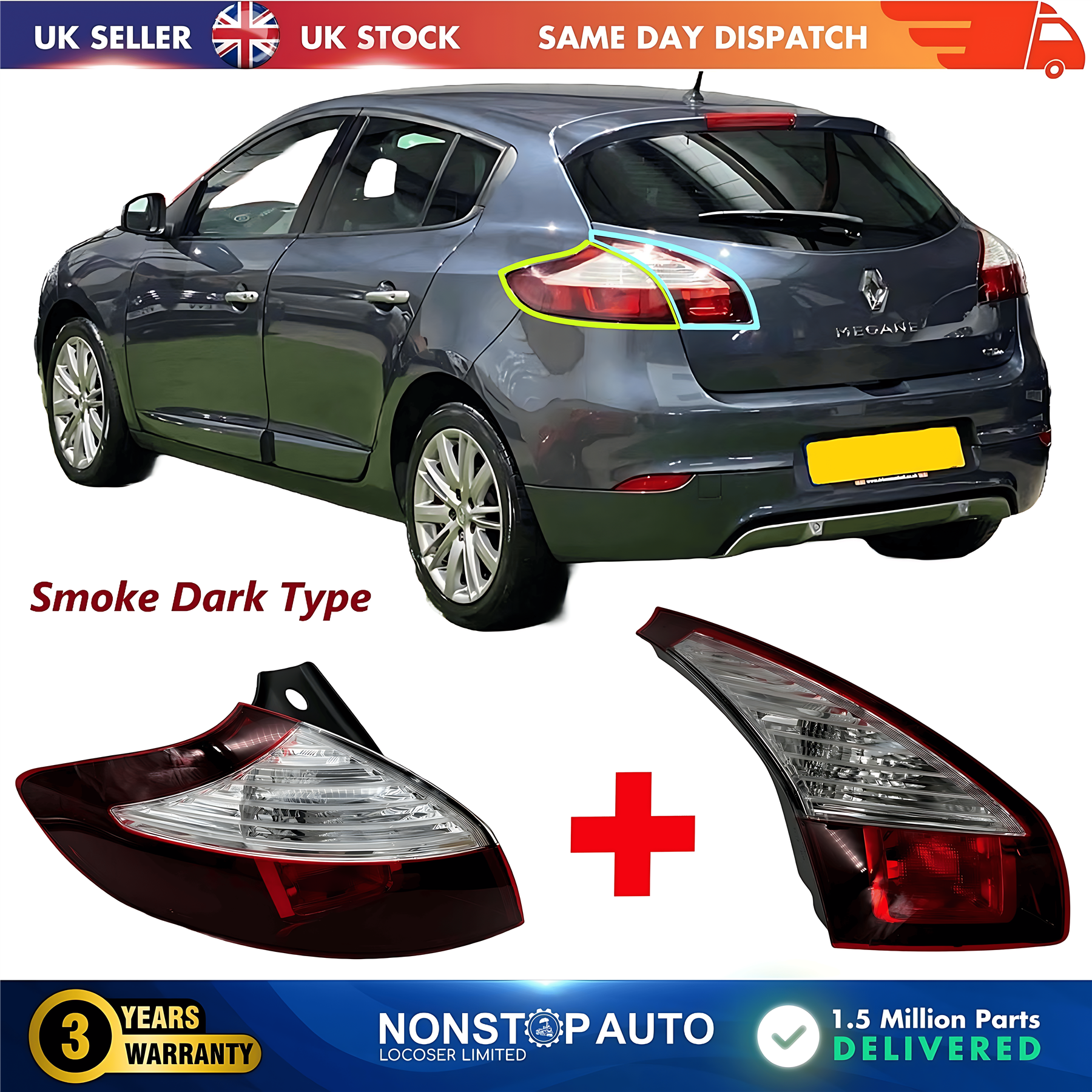 2X Rear Light Lamp Left Set For RENAULT Megane III 2013-2016 265550548R 265557070R