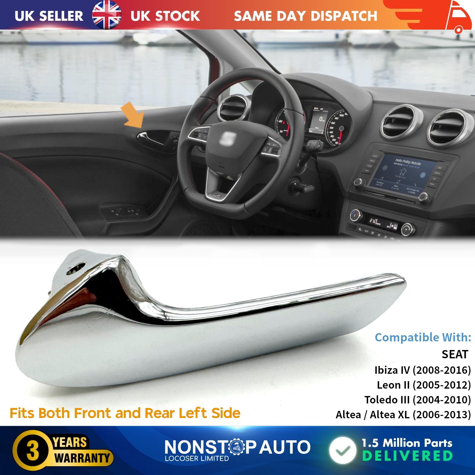 Chrome Inner Interior Door Handle Front Rear Left For SEAT Ibiza IV Leon II Toledo III Altea 6J0837113A