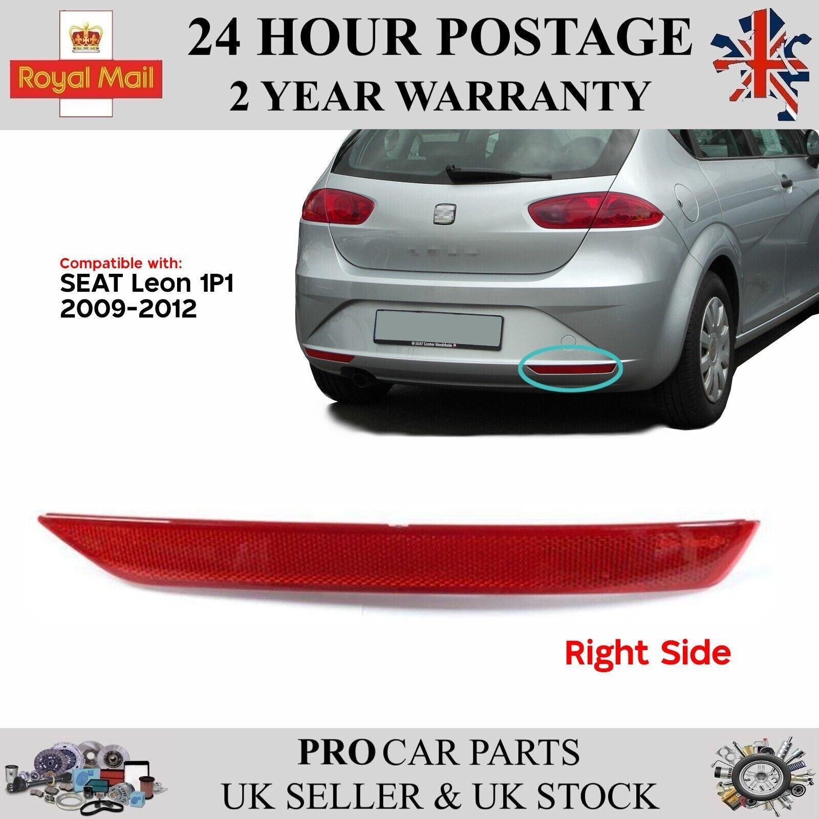 For Seat Leon 1P1 2009 - 2012 Rear Bumper Reflector Right Side 1P0945106D