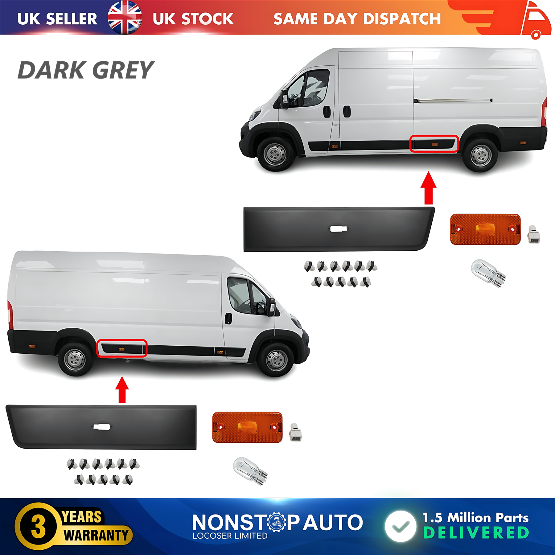 2X Moulding Trim Panel Indicator Bulb Rear Left and Right For CITROEN Relay PEUGEOT Boxer FIAT Ducato 2006 on