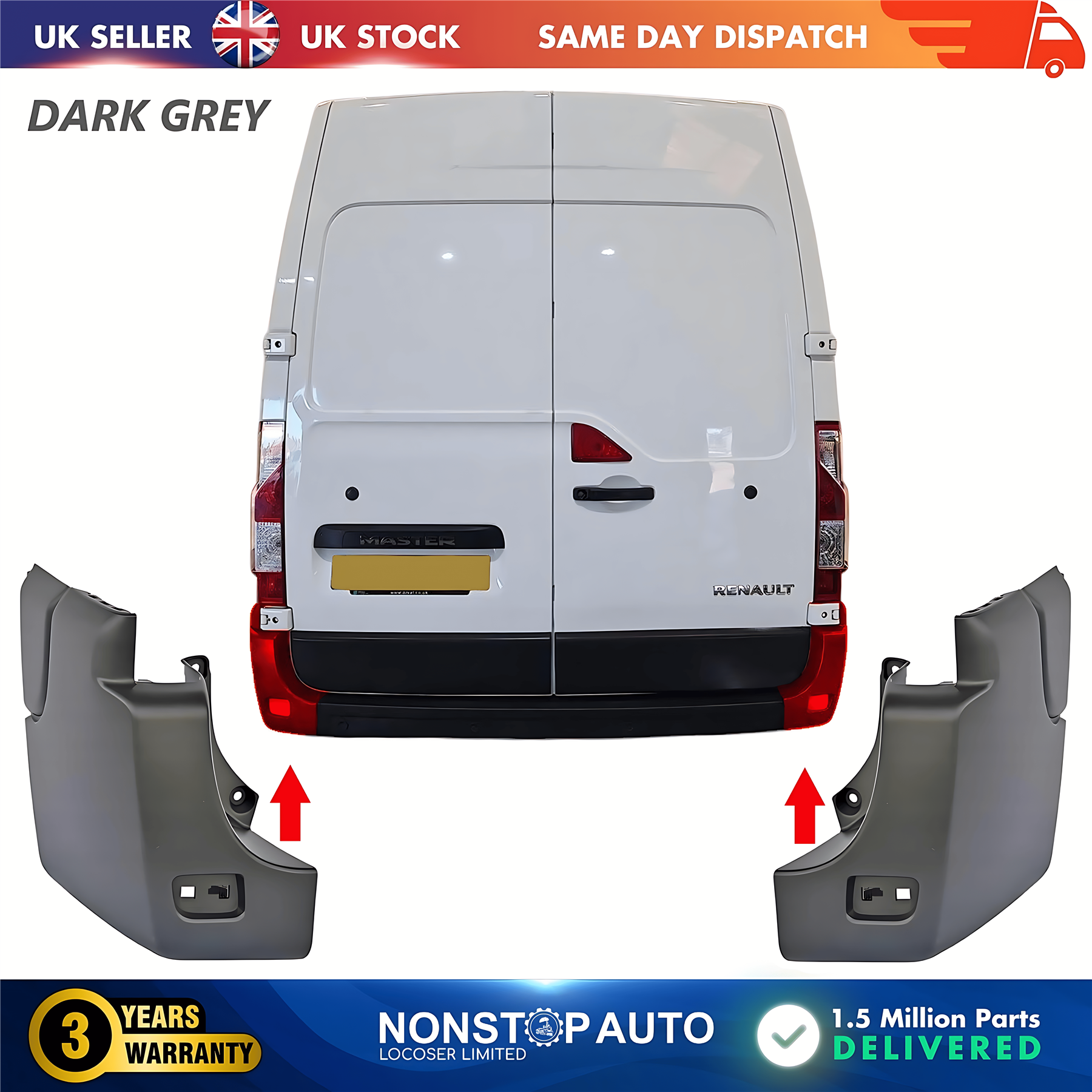 2X Rear Bumper Corner End R+L For RENAULT Master III 2009 on 851210001R 851200001R