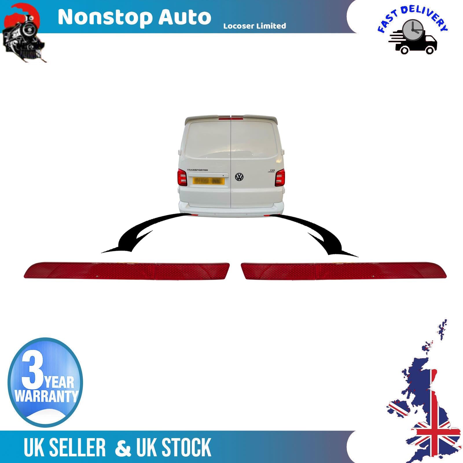 Rear Left & Right Bumper Reflector VW Transporter T5 - 7E0945105A 7E0945106A