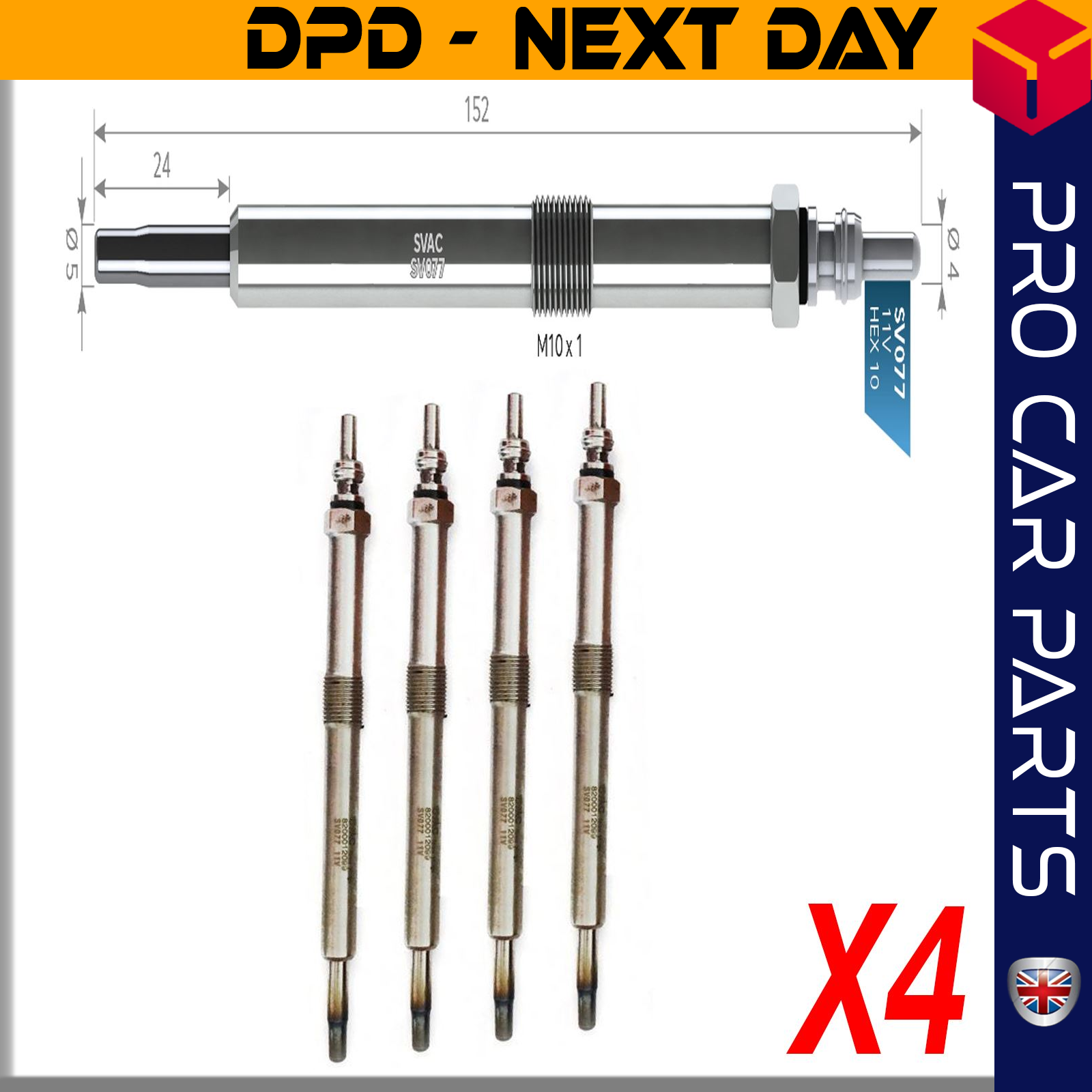 4 X NISSAN INTERSTAR 2.2 dCI- PRIMASTAR 2.5 dCI / OPEL MOVANO ?VIVARO 2.2 dCi-2.5 DTI / RENAULT ESPACE-LAGUNA- MASTER- TRAFIC 2.2 - 2.5 Dci Glow Plug