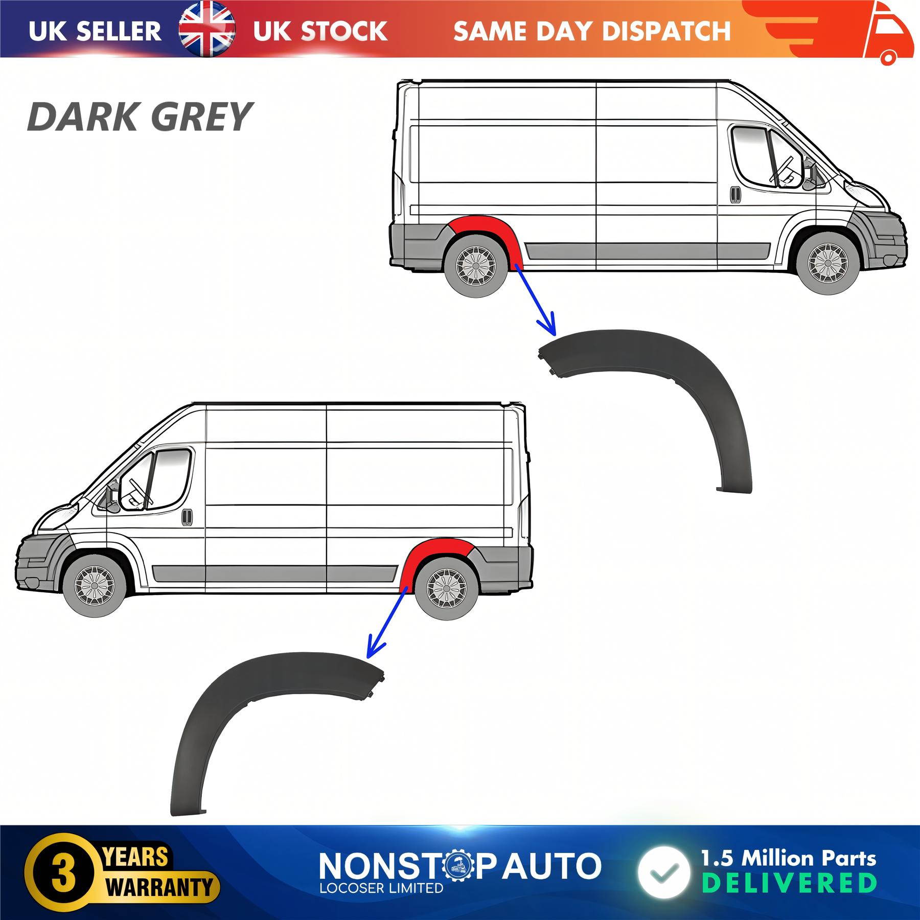 2X Wheel Arch Trim Moulding Rear Left and Right For CITROEN Relay PEUGEOT Boxer FIAT Ducato 2006 on 8547X7 8547X8