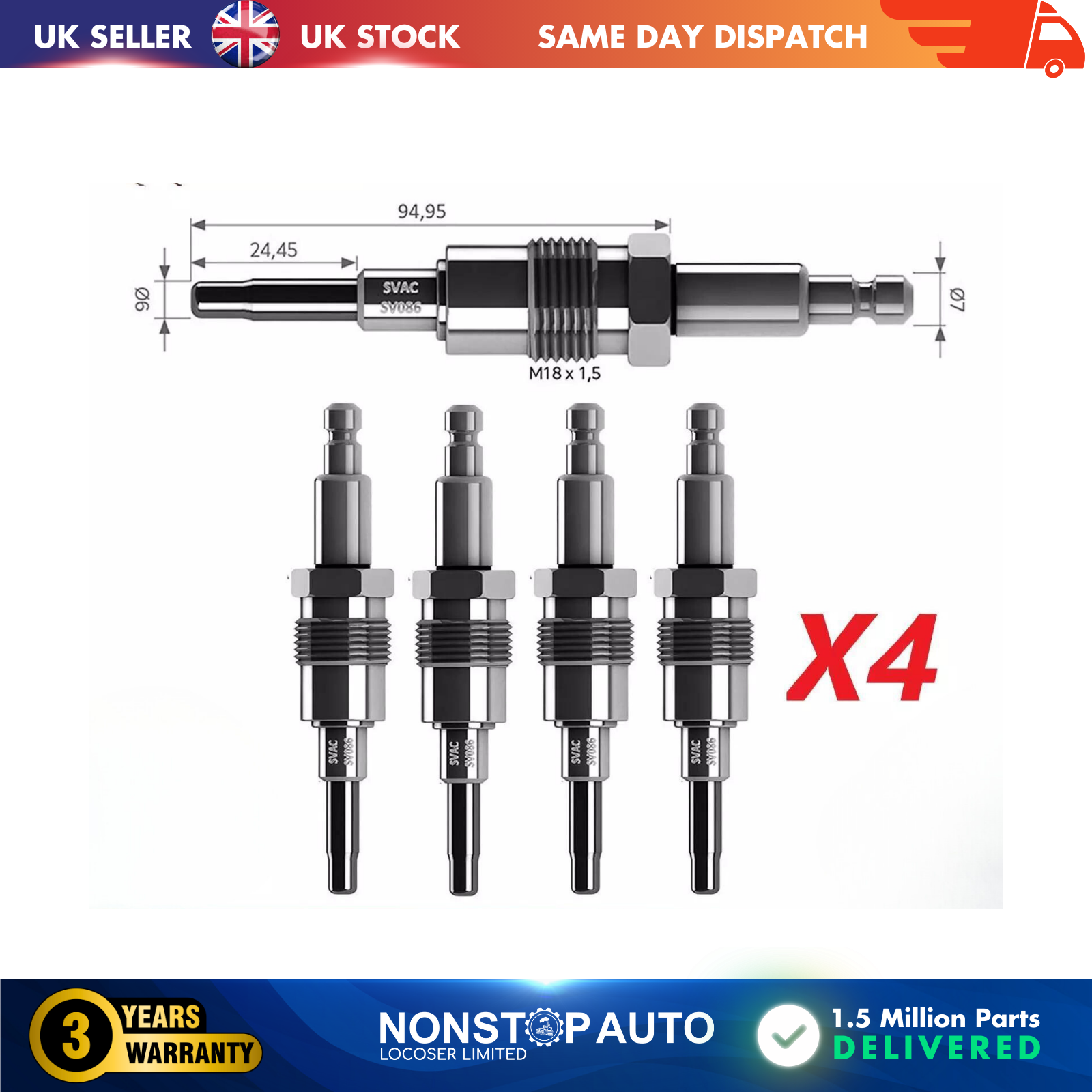 4X Glow Plugs For FIAT Tractors 415 615 241 411 24V 4122453