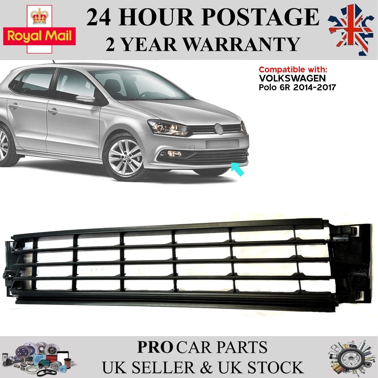 FRONT BUMPER LOWER CENTER GRILLE FOR VW POLO 6R 2014-2017 6C0853677A
