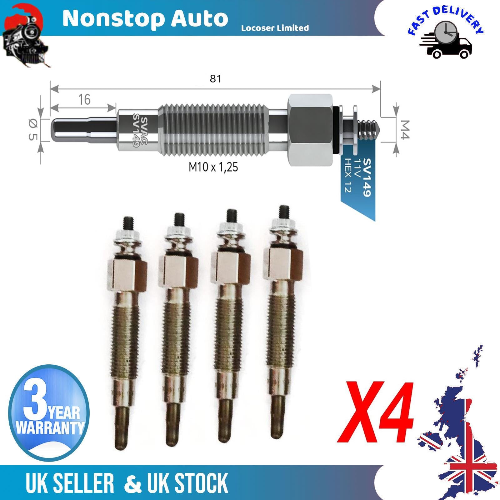 4X Glow Plugs For FORD Maverick 2.7 TD 11065D9702