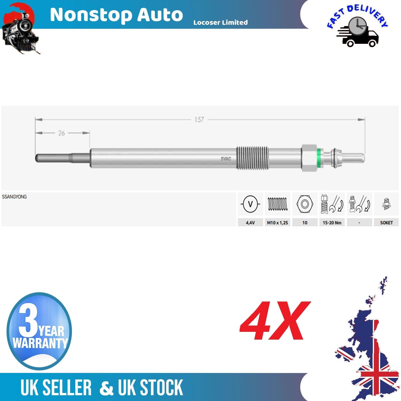 4X Glow Plugs For SSANGYONG Korando Rexton II Rodius I II 6711590101