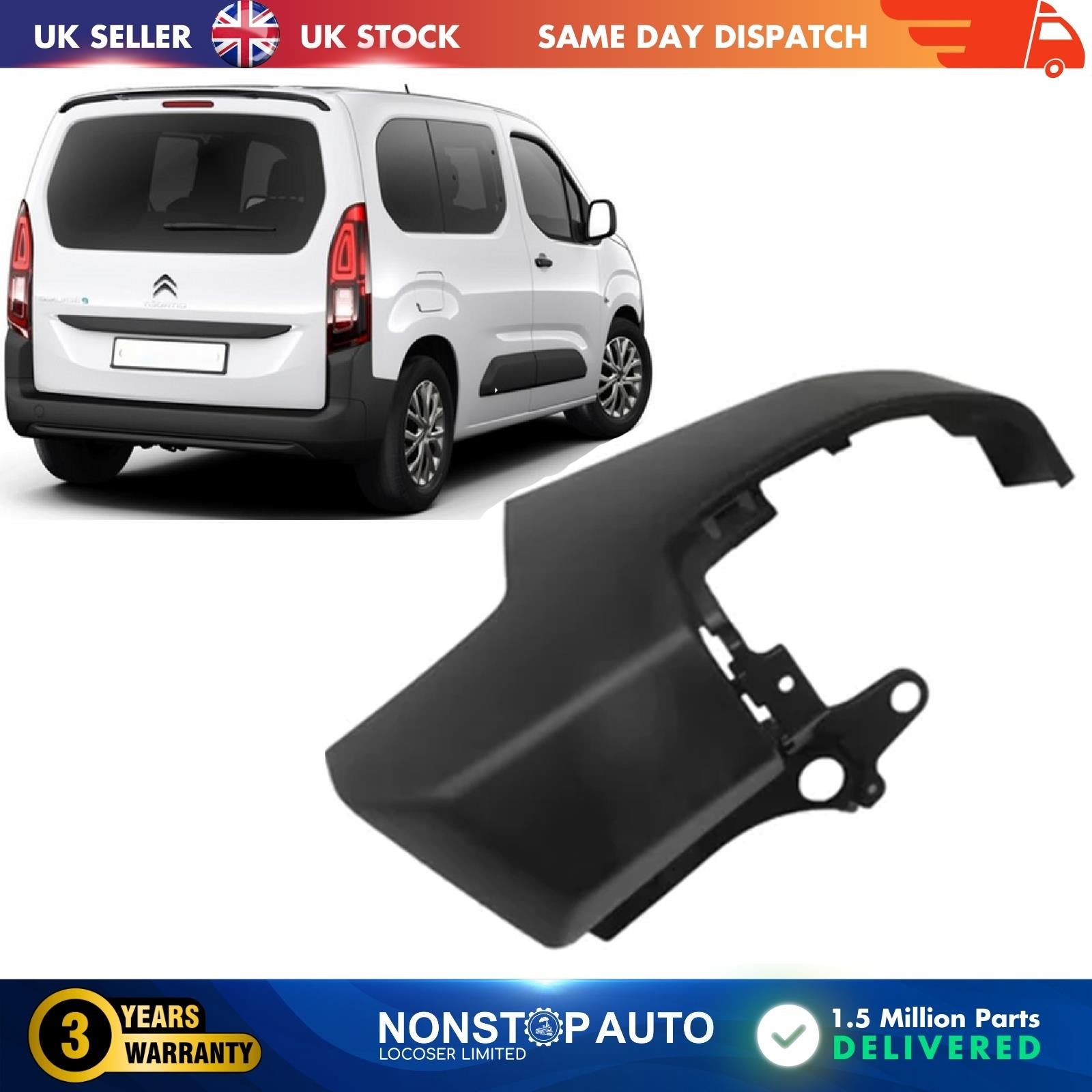 REAR BUMPER END CAP TAILGATE MODELS RIGHT FOR CITROEN BERLINGO VAUXHALL COMBO PEUGEOT PARTNER RIFTER TOYOTA PROACE FIAT DOBLO 9816789680
