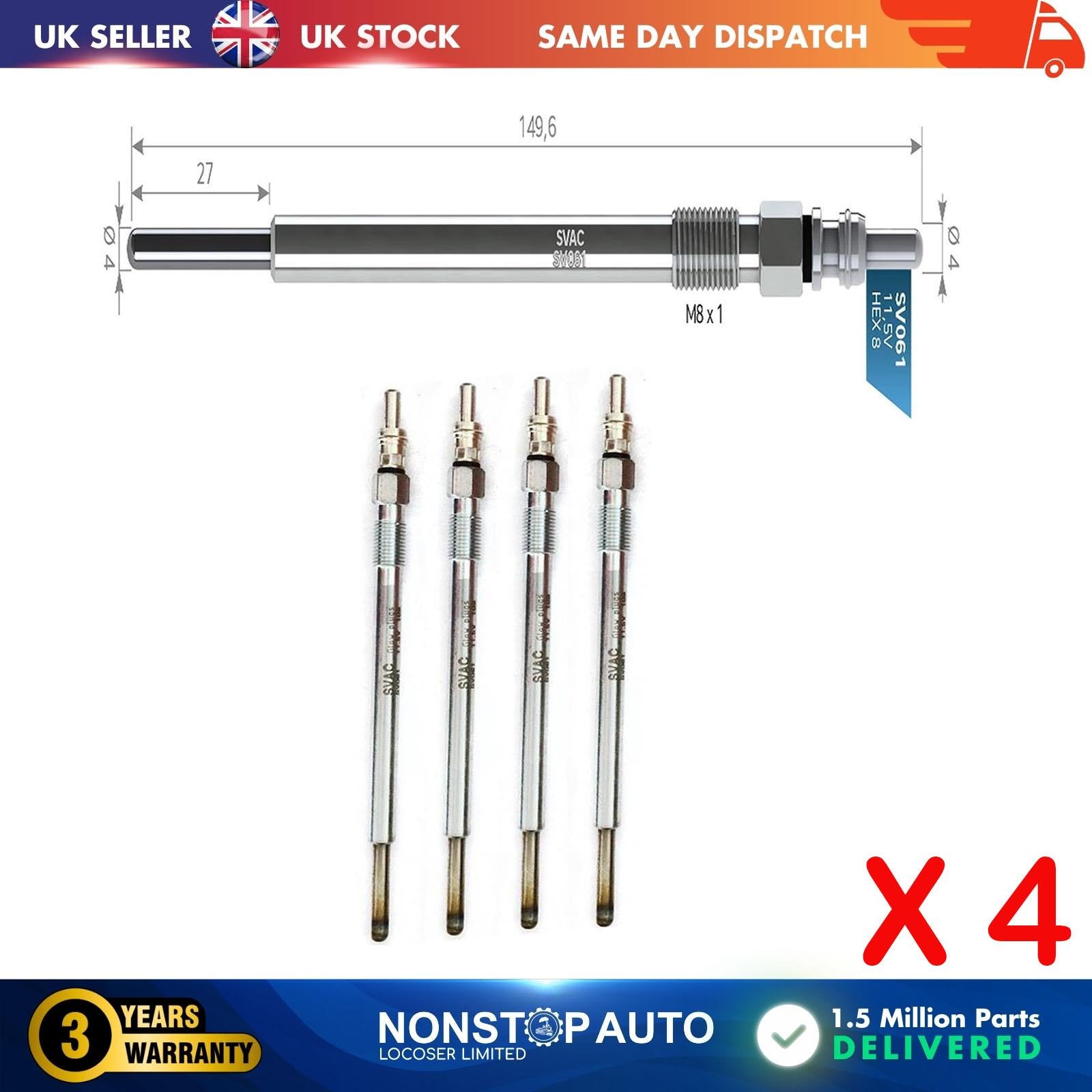 4X Glow Plugs For MITSUBISHI Colt VI 1.5 DI-D MN960296