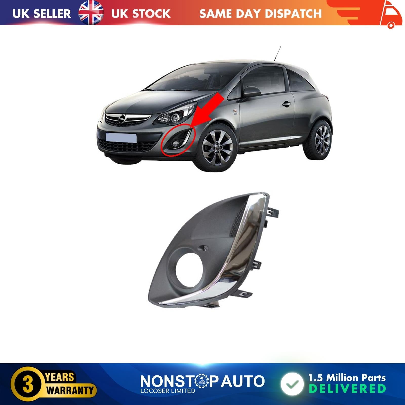 Front Bumper Fog Light Grill Strip with Chrome Left For Vauxhall Opel Corsa D