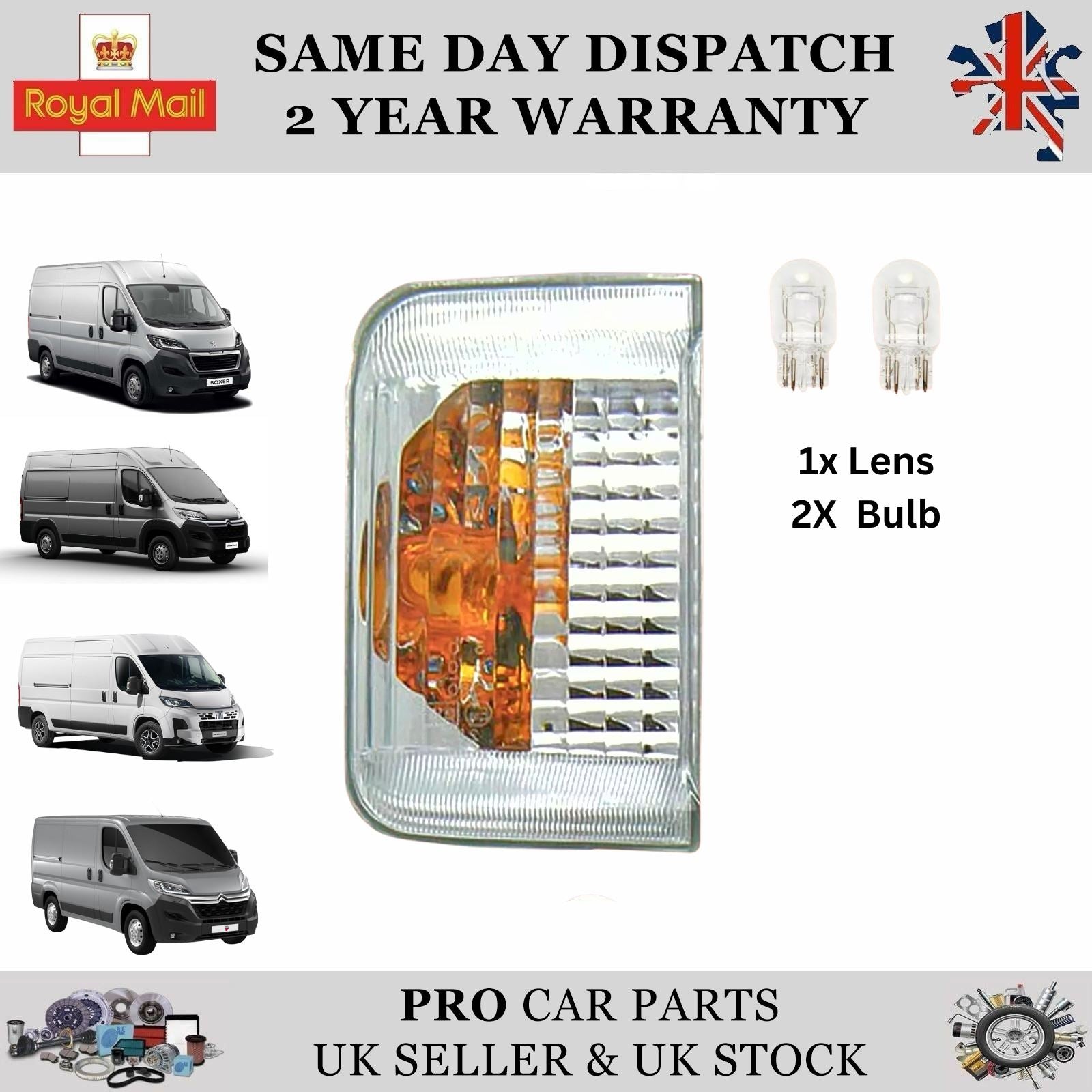 FOR PEUGEOT BOXER WING MIRROR INDICATOR LENS RIGHT With 2x Bulb 71748253 (06-18)
