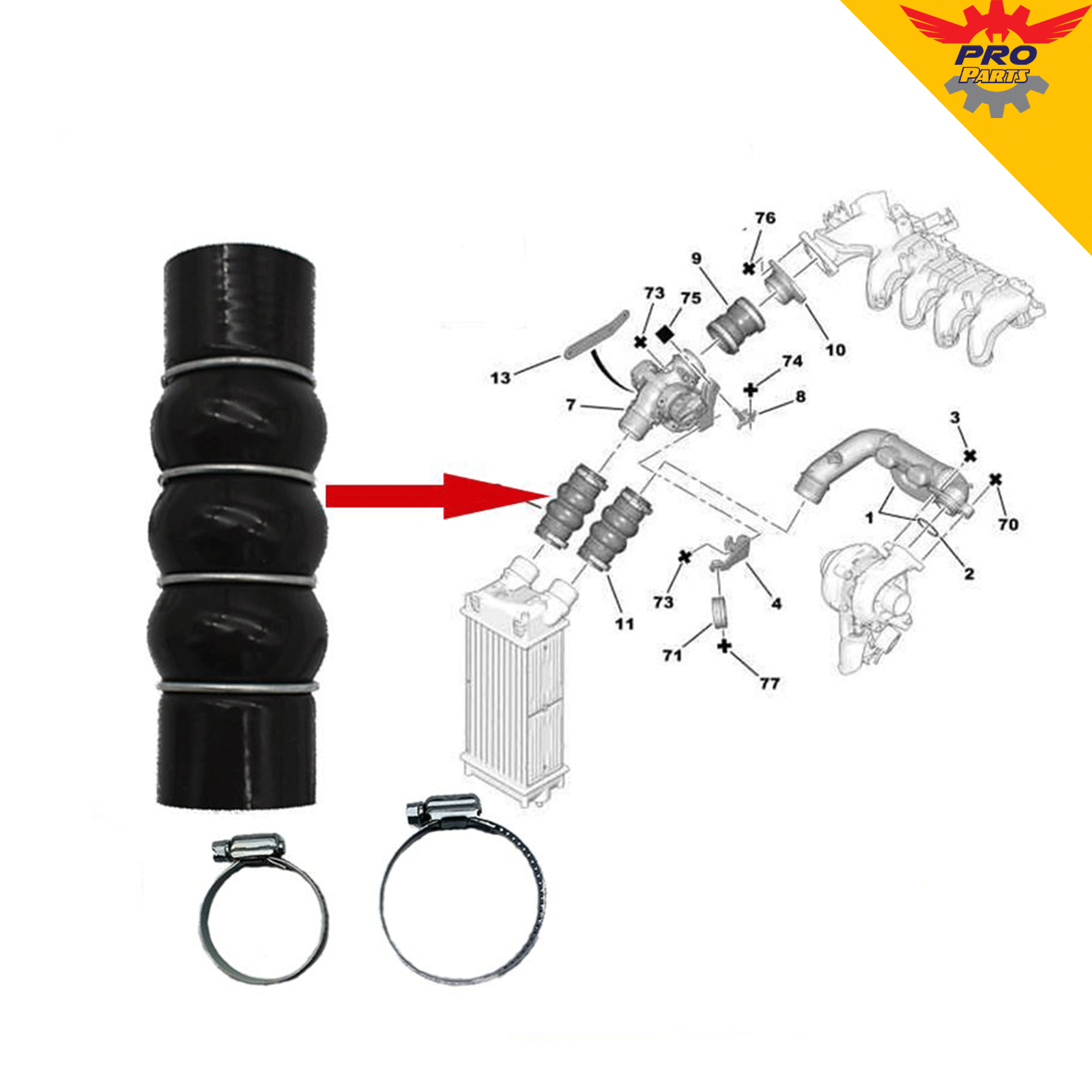TURBO INTERCOOLER HOSE PIPE FOR PEUGEOT 3008 308 CC 5008 EXPERT PARTNER CITROEN BERLINGO III C4 DS4 DS5 JUMPY II DS  DS 4 / DS 5 FIAT ARGENTA SCUDO 9683725580