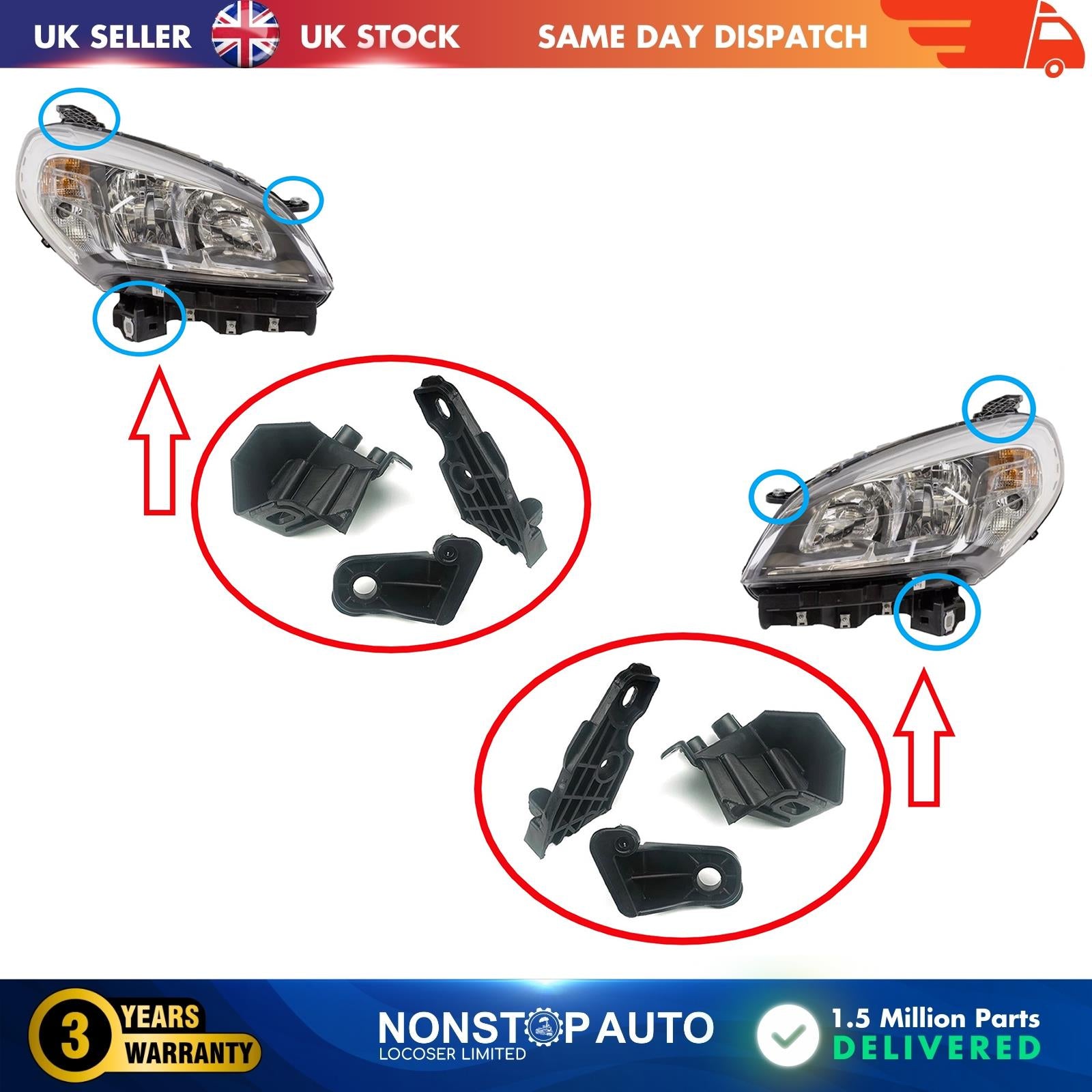 2X Headlight Repair Kit Bracket Mount Clips Left and Right For FIAT Doblo