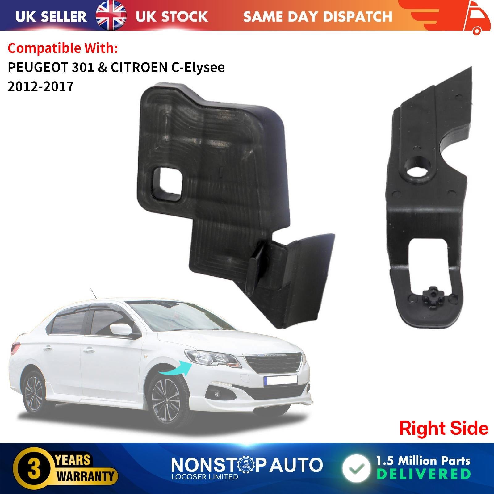 Headlight Repair Kit Bracket Mount Clips Right Side For Peugeot 301 Citroen C-Elysee 9805551980