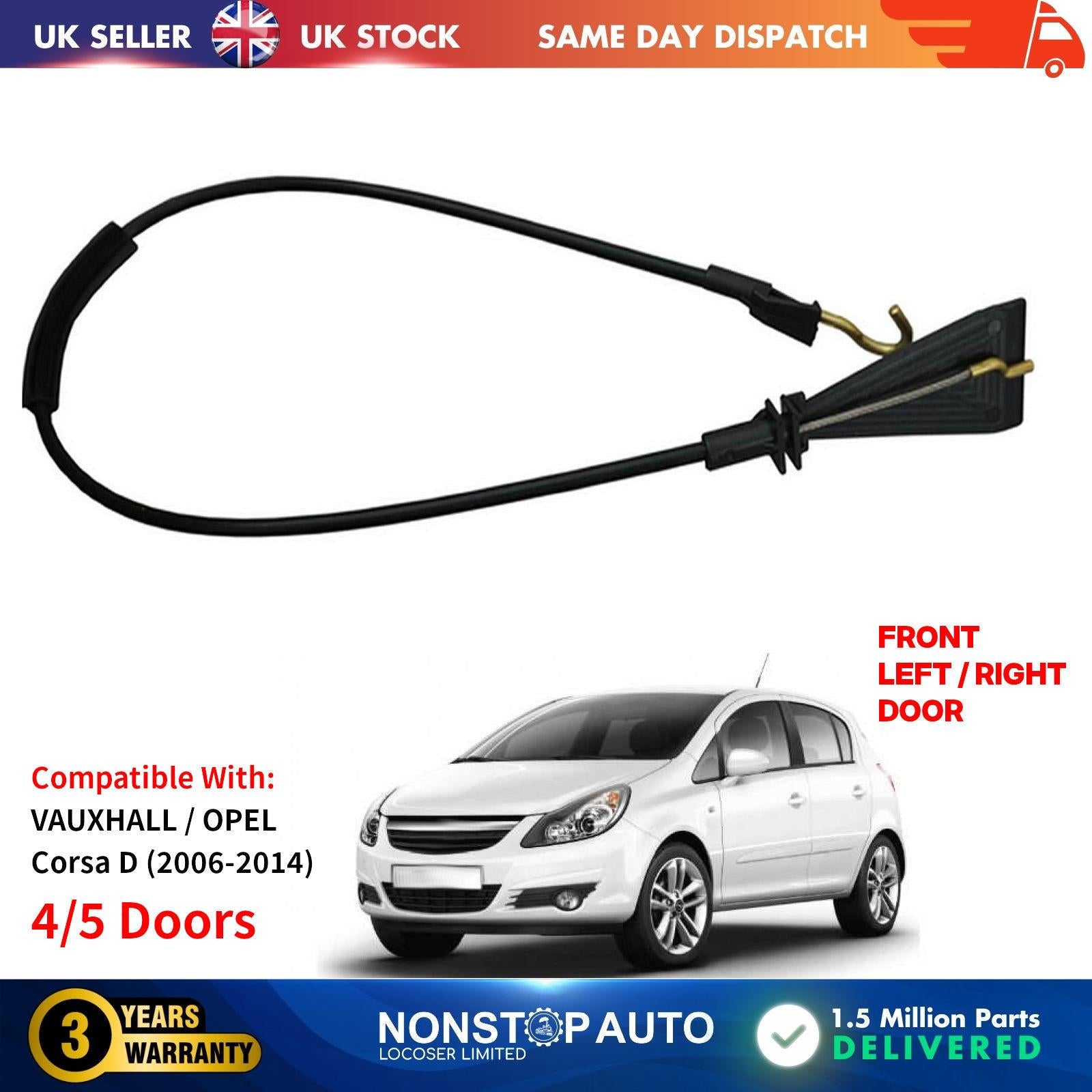 Inner Door Handle Release Cable Front L/R Fits VAUXHALL Corsa 13186768