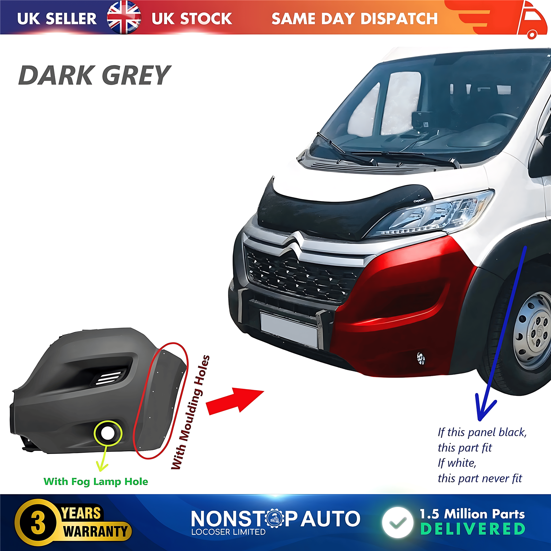 Front Bumper Corner Cap Left With Fog Hole For CITROEN Relay 2014 on 1612430680