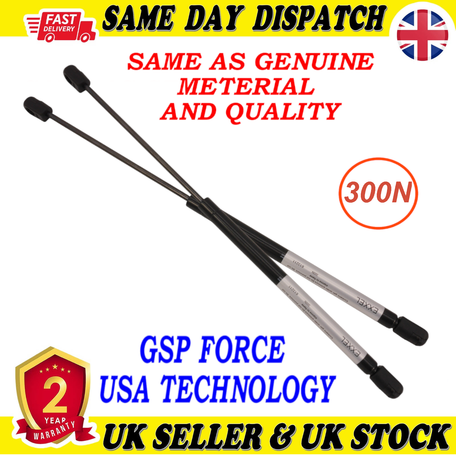 2X TAILGATE BOOT GAS STRUTS 300 Newton FOR JEEP CHEROKEE 55360411AA