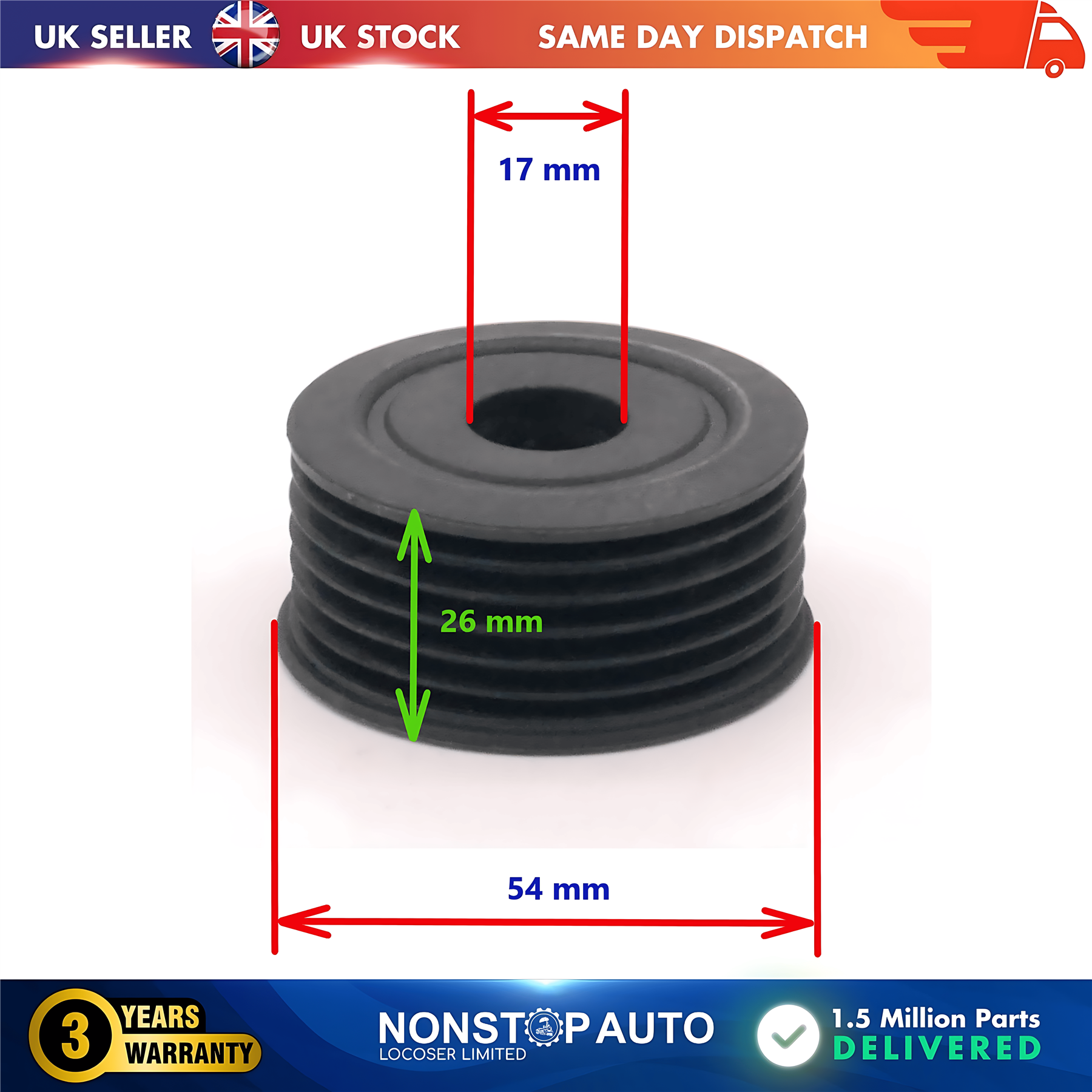 Alternator Pulley For CITROEN Berlingo C15 C2 C5 I Evasion Jumper I Jumpy I Xantia Xsara FIAT Ulysse Ducato Scudo LANCIA Zeta Phedra PEUGEOT 206 207 306 307 406 407 607 806 1007 Partner Boxer Expert TOYOTA Aygo 1.4 D-4D 593754