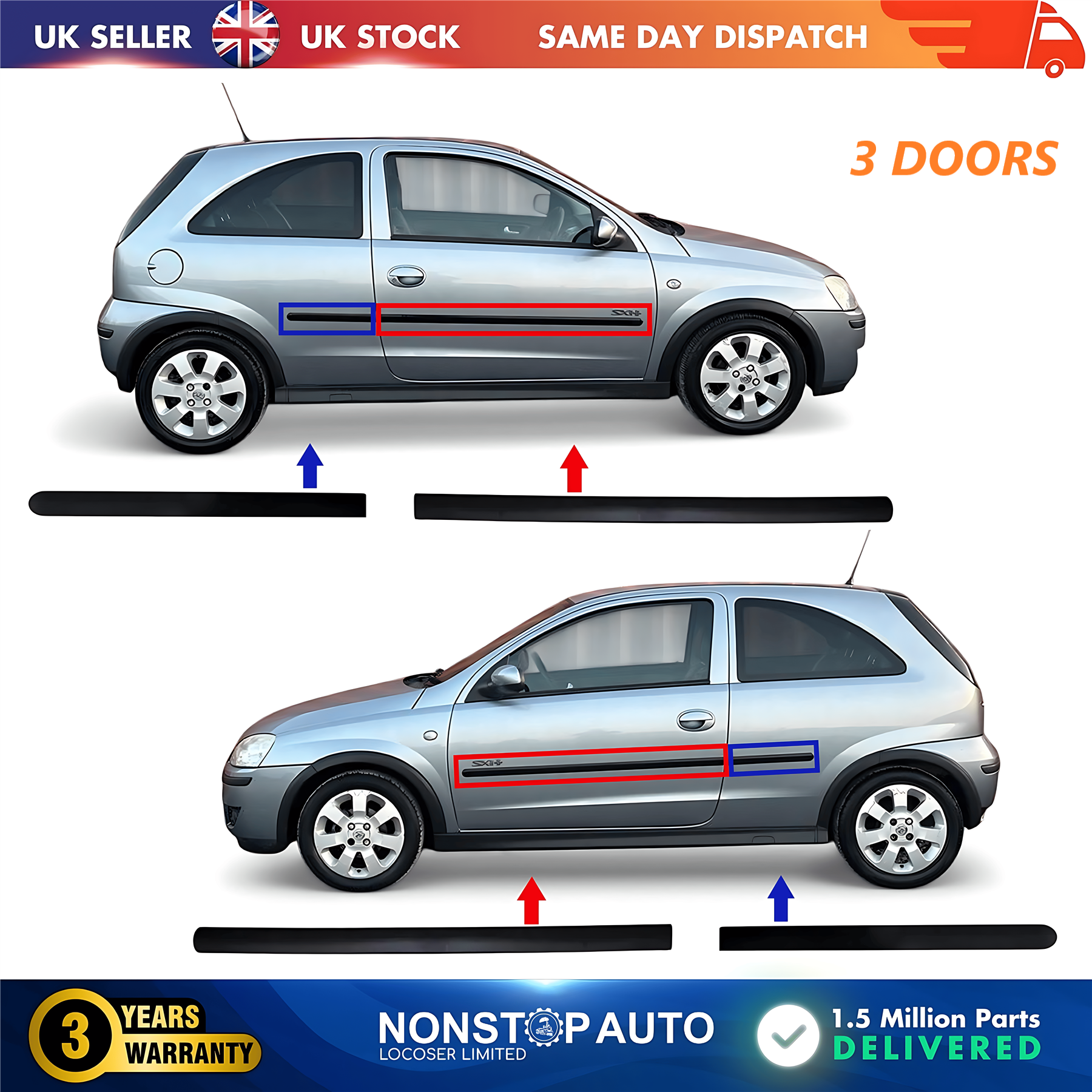 4X Door Moulding Trim Panel Front and Rear L&R For VAUXHALL Corsa C 2001-2006