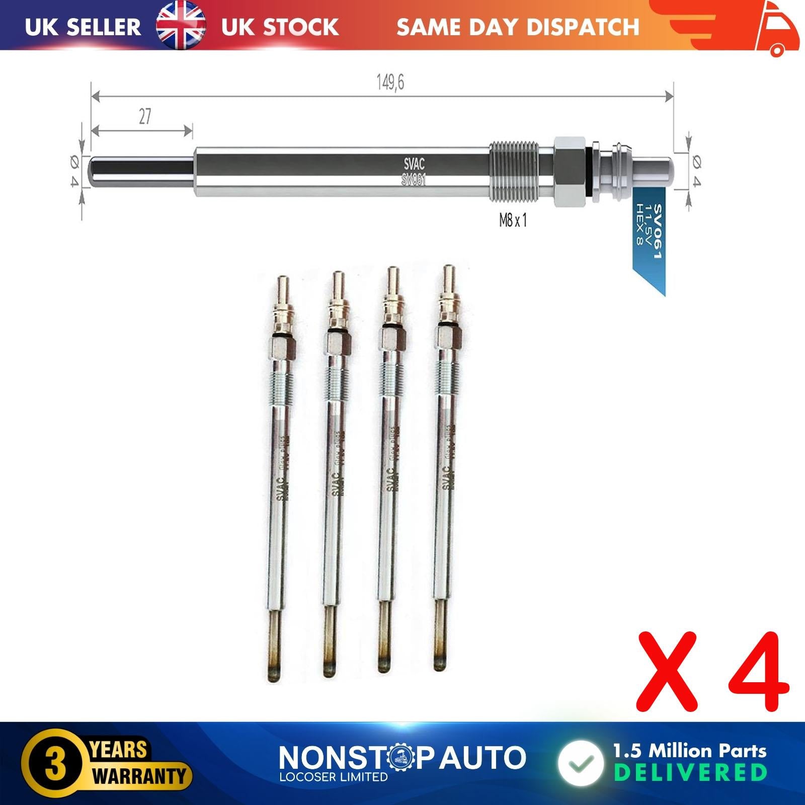 4X Glow Plugs For SMART Forfour 1.5 CDI MN960296