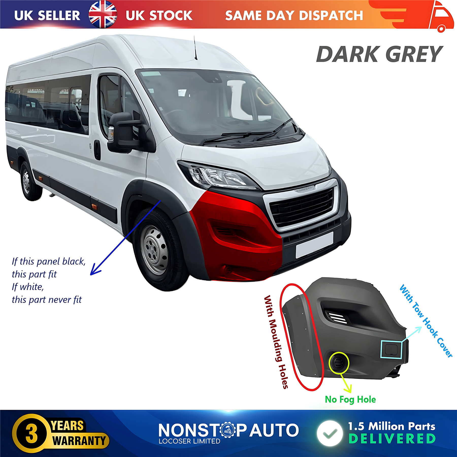 Front Bumper Corner Cap Right No Fog Hole For PEUGEOT Boxer 2014 on 1612473280